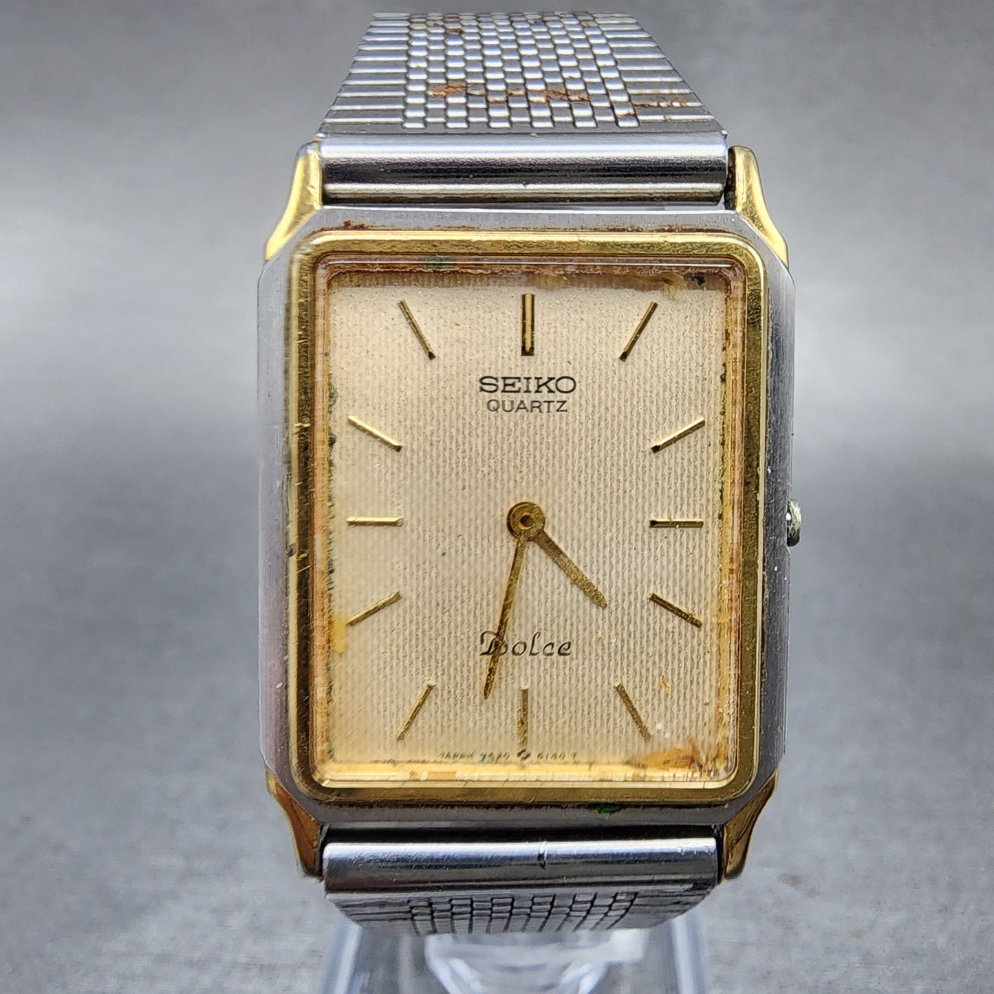 Seiko Dolce Tank Watch Men 25mm Champagne Dial Two Tone 9520-5130 New Batt READ!