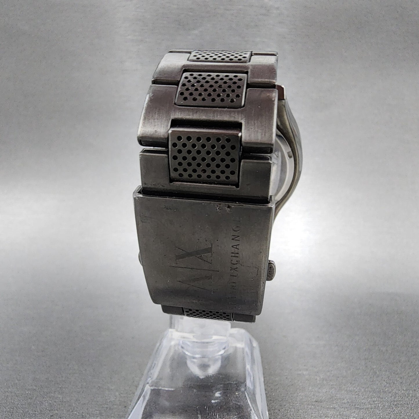 Armani Exchange Chronograph Watch Men 45mm Gray Dial Gunmetal Case Round New Bat