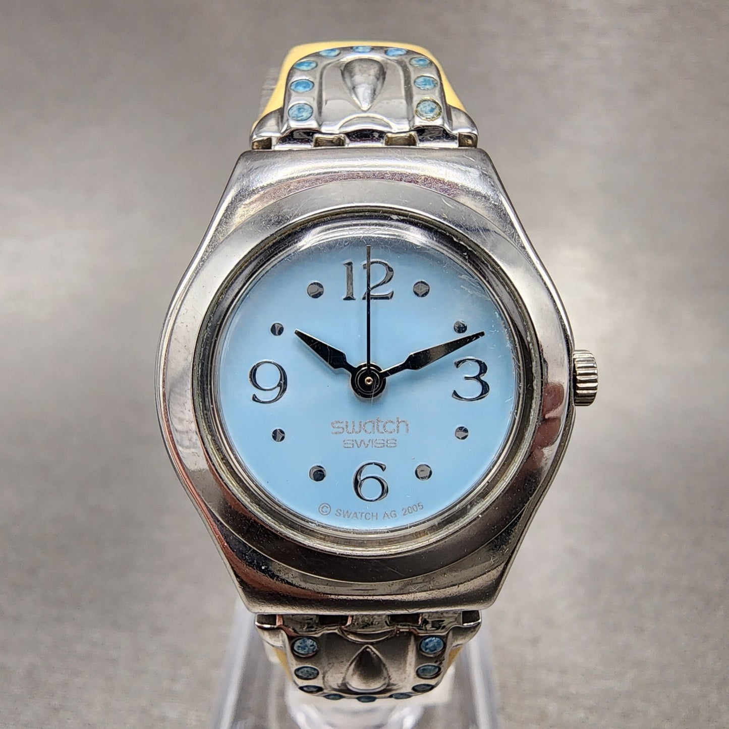Swatch Indian Treasure Watch Women 25mm Blue Dial Steel Round YSS204 New Batt