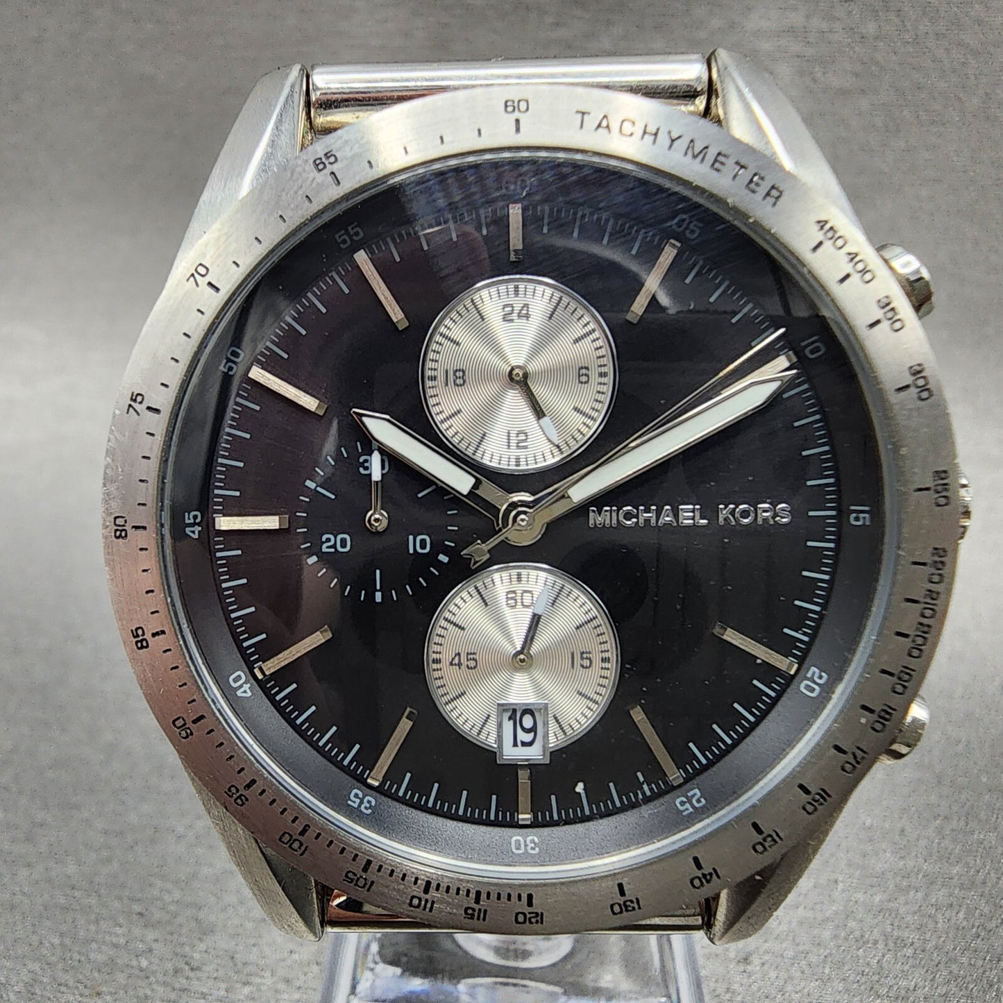 Michael Kors Accelerator Chronograph Watch Men 42mm Black Dial Steel New Battery