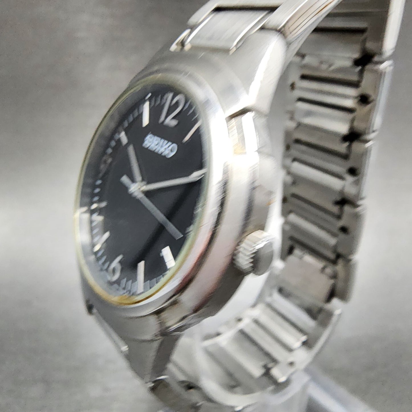 Seiko Watch Men 35mm Black Dial Silver Tone Round V701-2K80 New Battery VTG