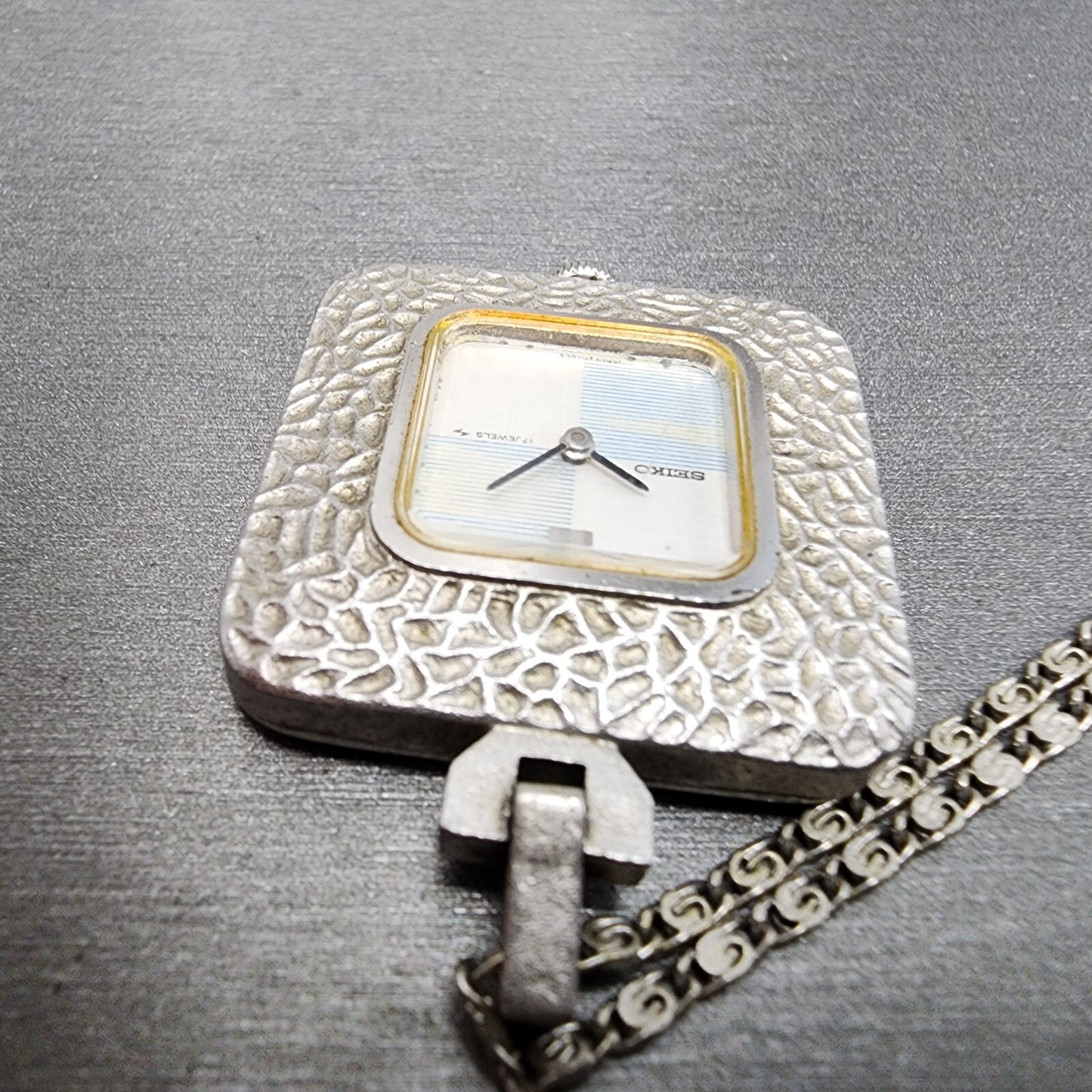 VTG Seiko Necklace Watch Unisex 30mm Silver Dial Gold Plated Square 21-3150 Runs
