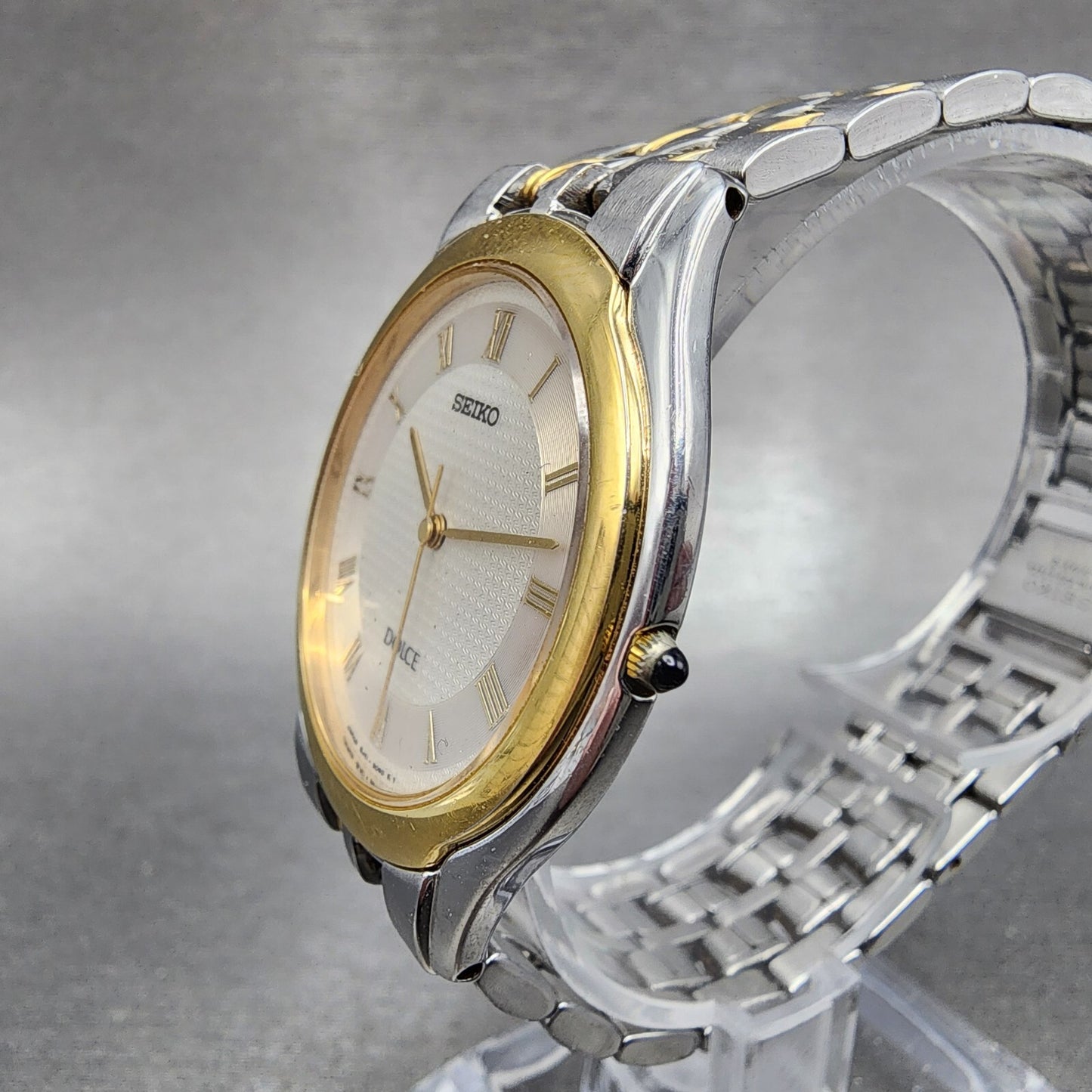 Seiko Dolce Watch Men 33mm White Dial Twotone Round 8j41-6030 New Battery