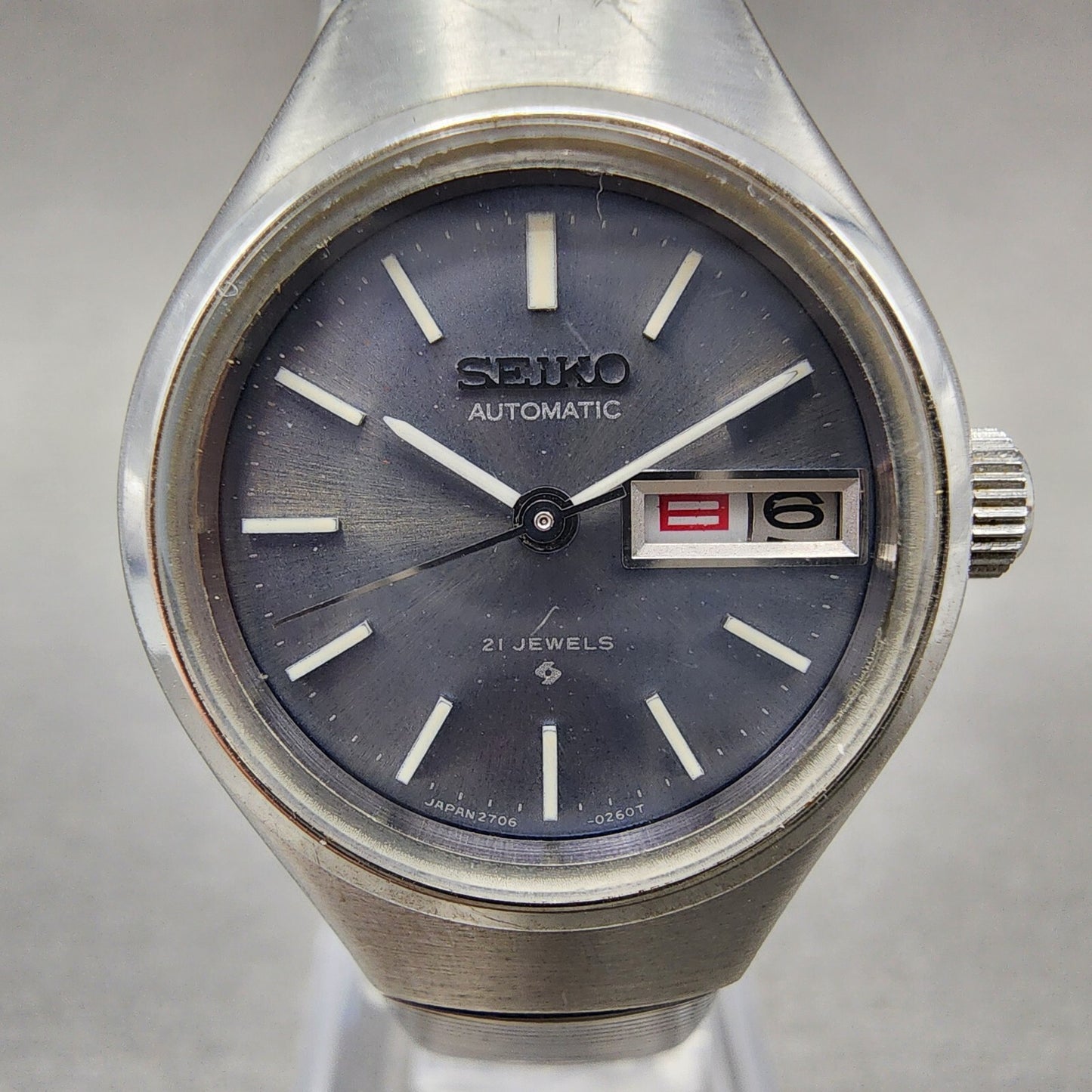 Seiko Automatic Watch Women 24mm Blue Dial Silver Tone Daydate 2706-0110 Runs