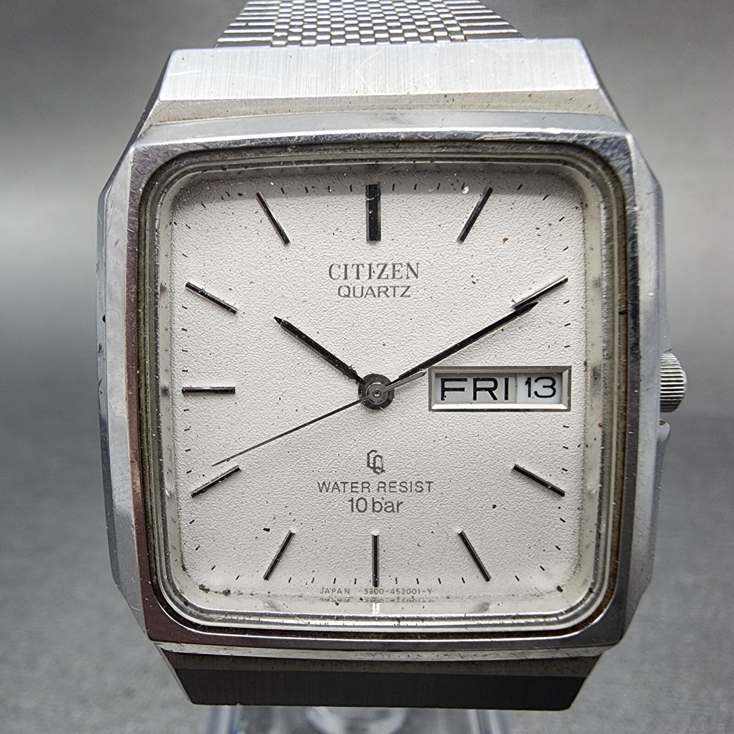 Citizen Tank Watch Men 32mm White Dial Steel Daydate Rectangle 3800-451287 PARTS