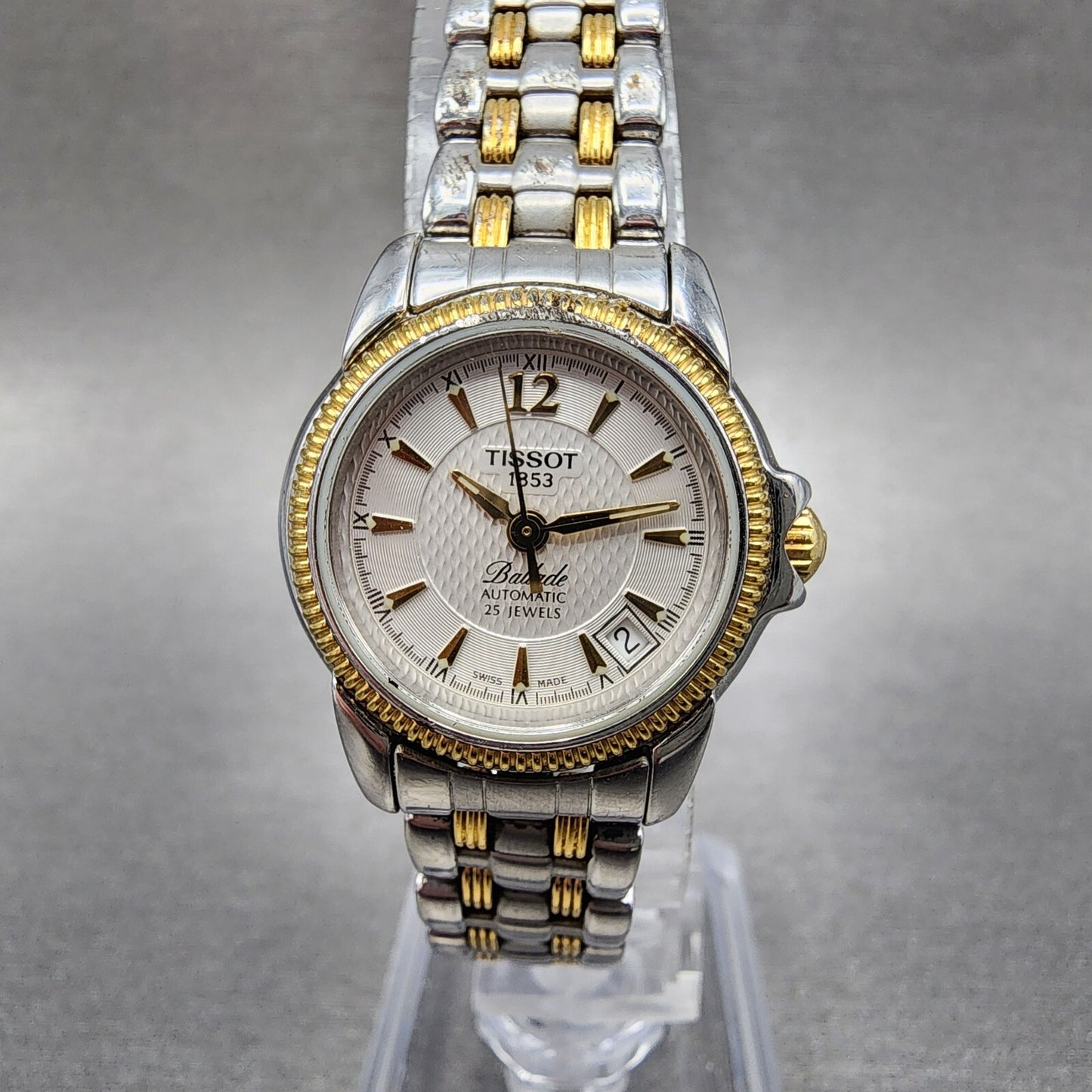 Tissot Ballade Automatic Watch Women 24mm White Dial Two Tone Date Round Runs