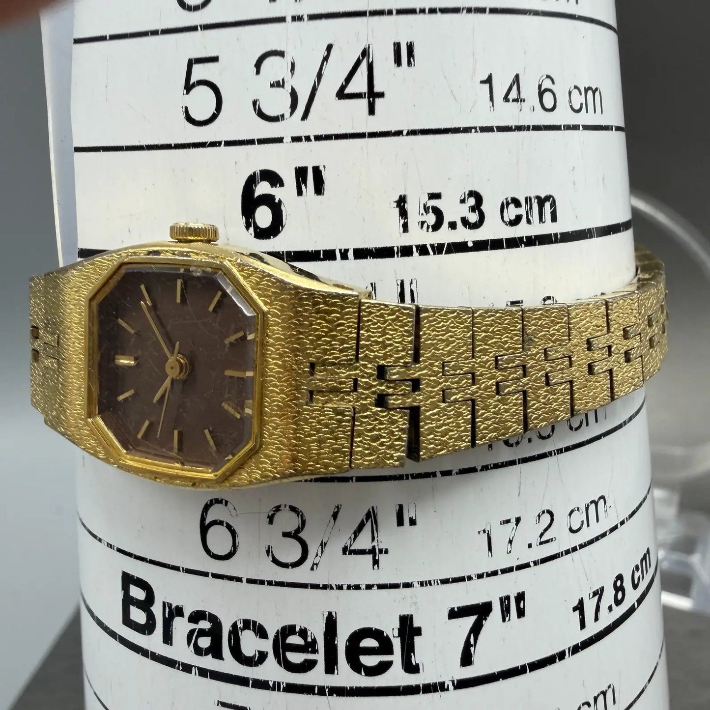Seiko Watch Women 16mm Brown Dial Gold Tone Octagon 2C21-5470 New Battery HJ710