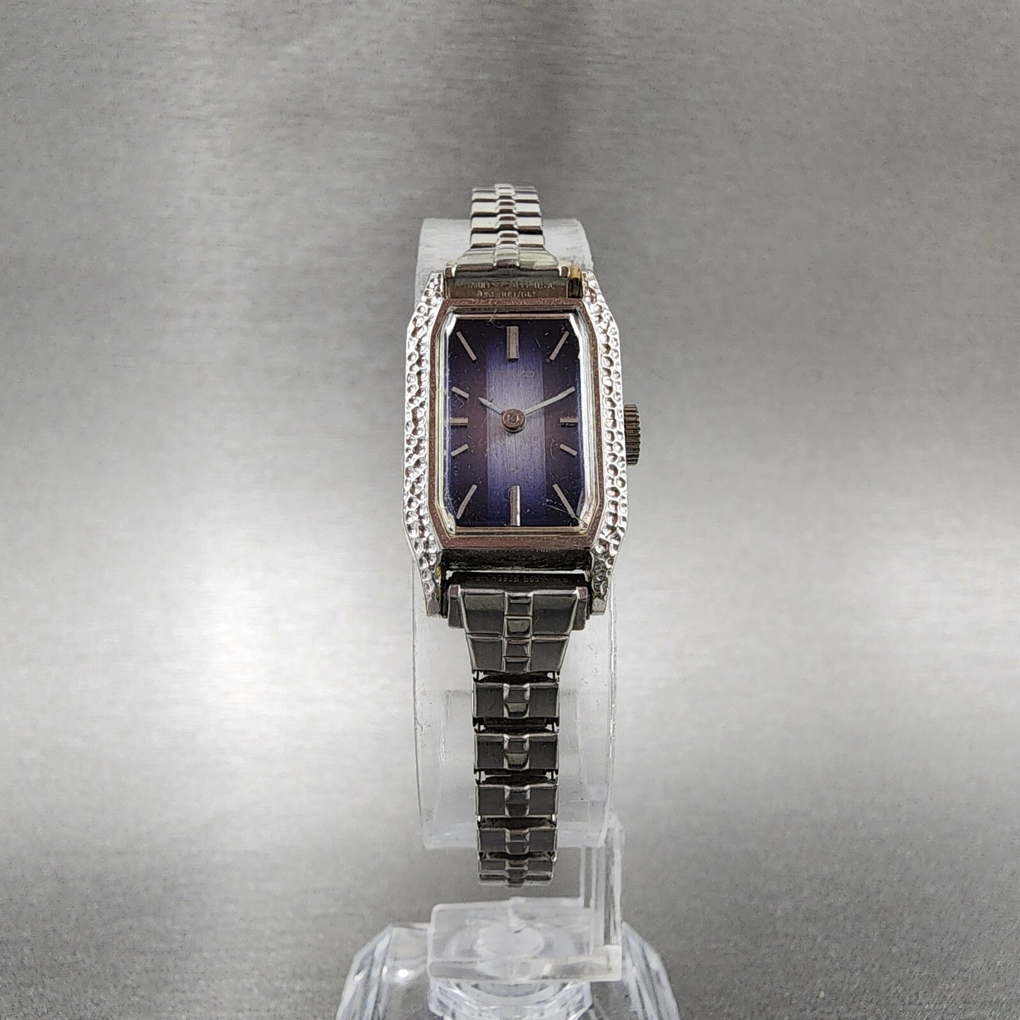 VTG Seiko Watch Women 15mm Blue Dial Silver Tone Manual Wind Rectangle Runs