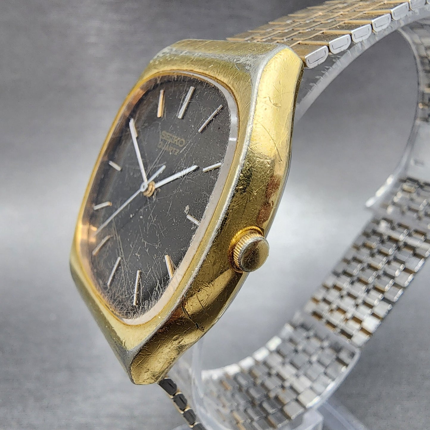 Seiko Tank Watch Men 32mm Brown Dial Gold Tone Rectangle 4100-5029 PARTS