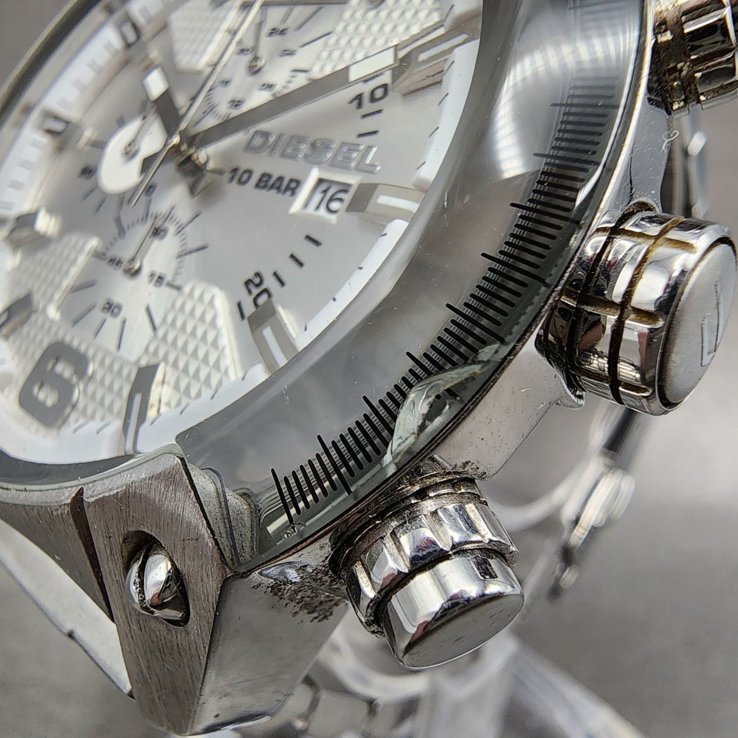 Diesel Overflow Chronograph Watch Men 50mm White Dial Steel Date Round New Batt