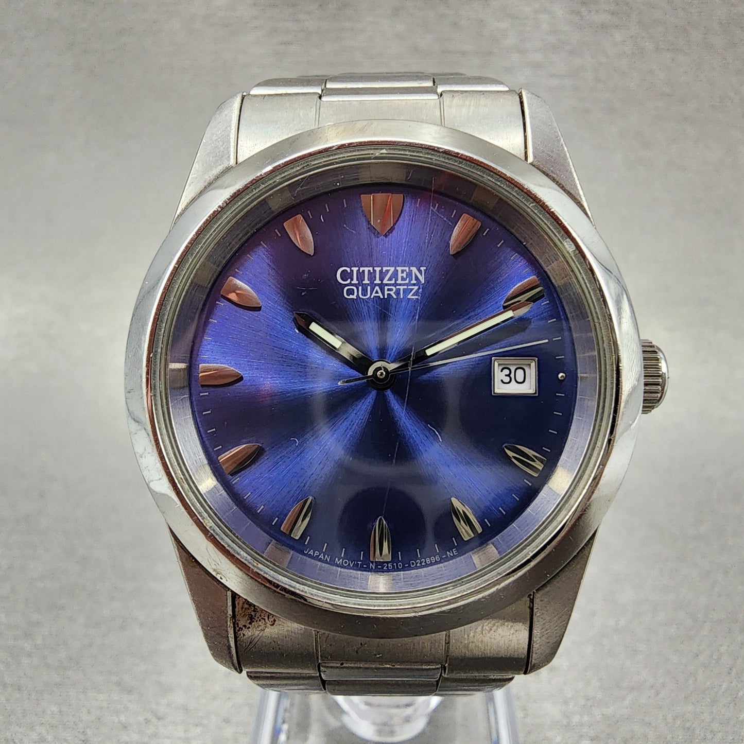 Citizen Watch Men 35mm Blue Dial Silver Tone Date 2510-S027845 New Battery