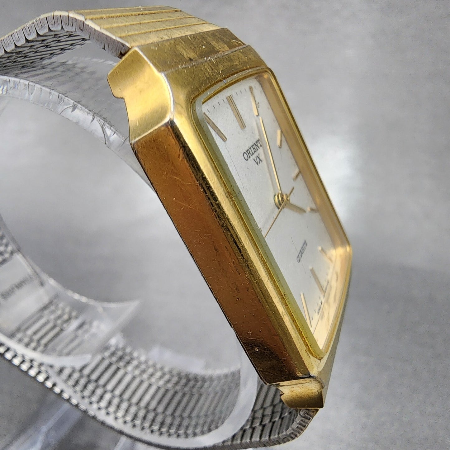 Orient VX Tank Watch Men 27mm Silver Dial Gold Tone Rectangle PARTS
