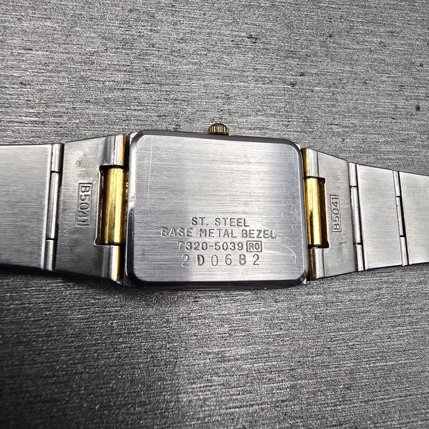 Seiko Watch Women 17mm Silver Dial Two Tone Rectangle 7320-5039 New Battery VTG10