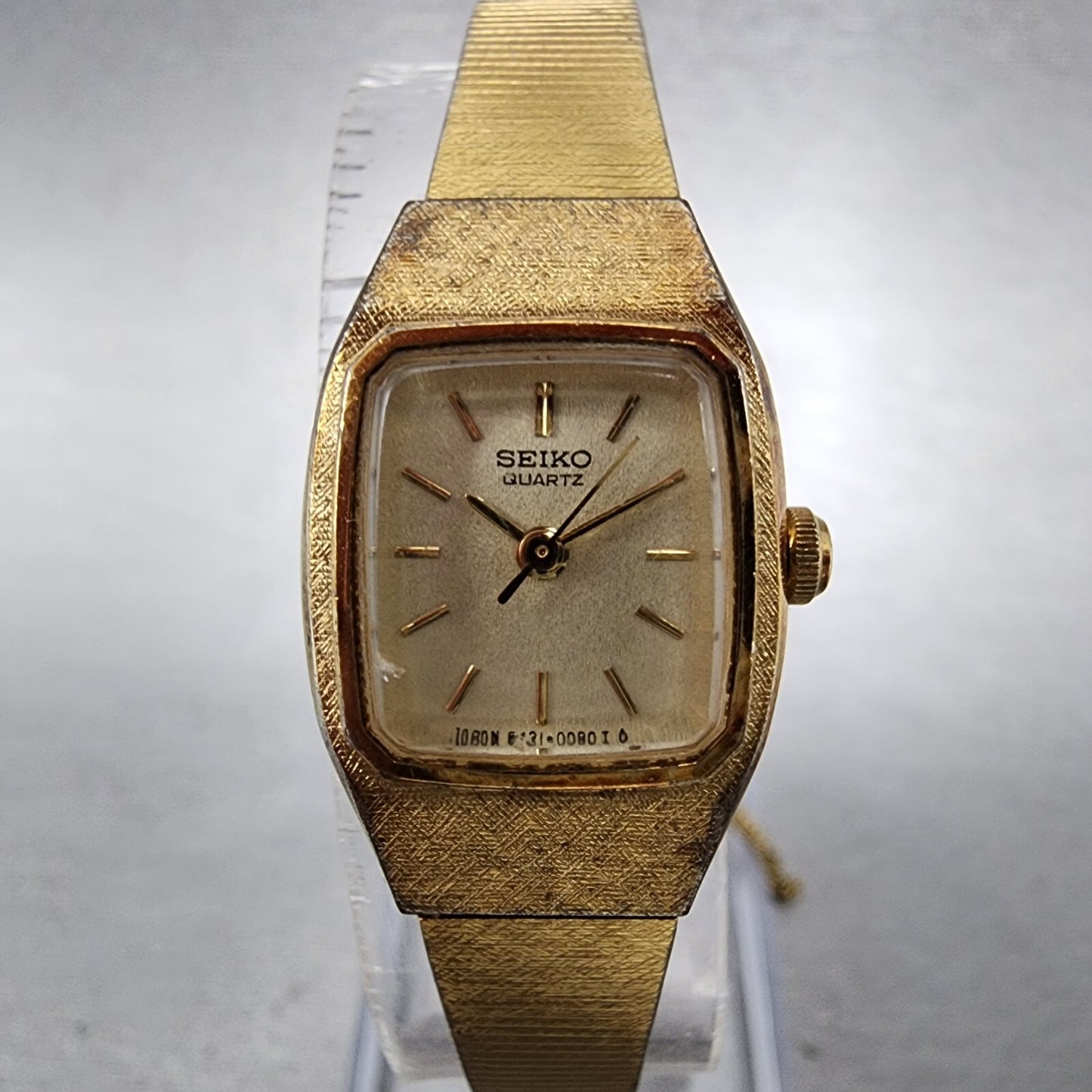 Seiko Watch Women 17mm Cream Dial Gold Tone Rectangle 5421-5029 New Battery