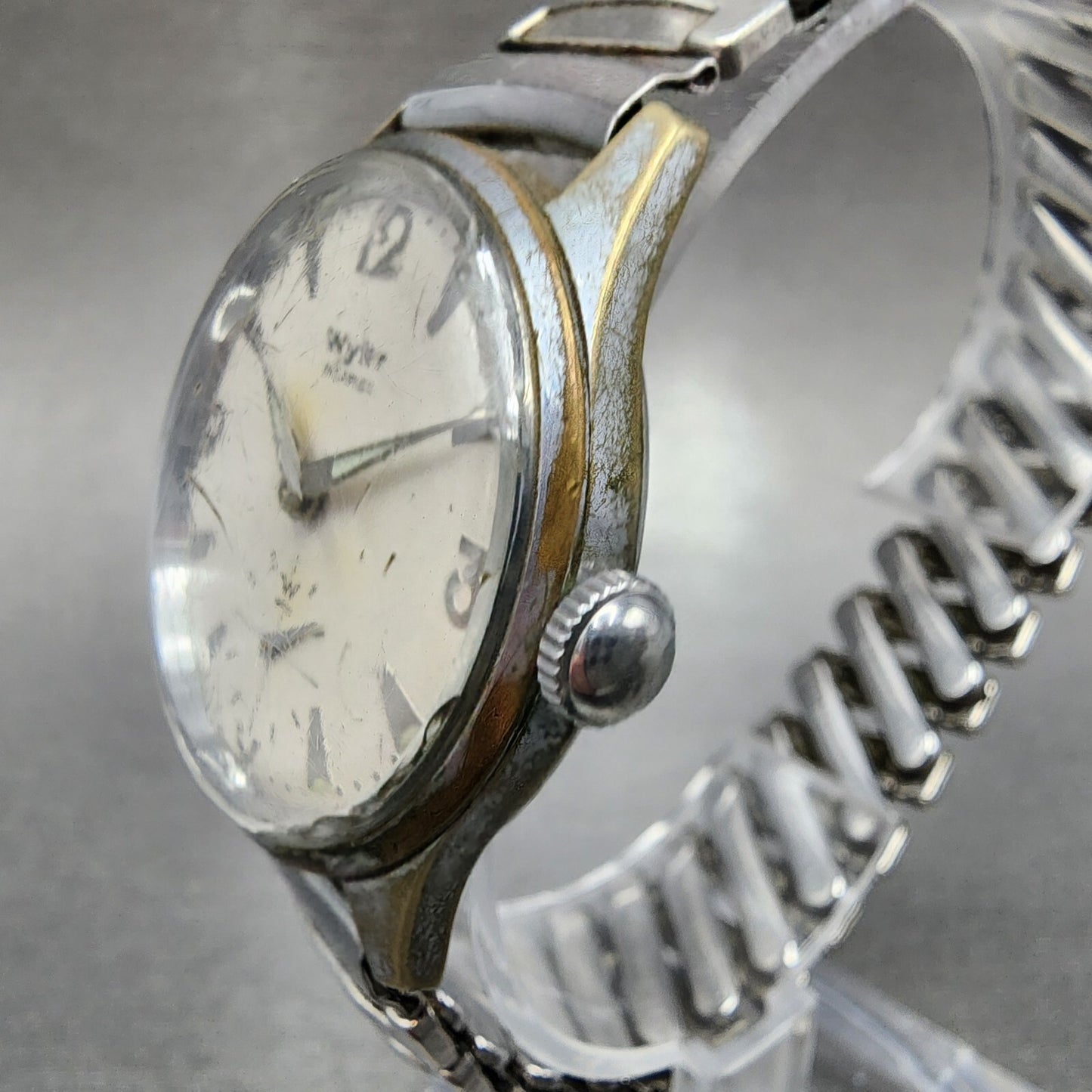 Wyler Inca flex Watch Men 32mm White Dial Silver Tone Small Seconds Manual READ!