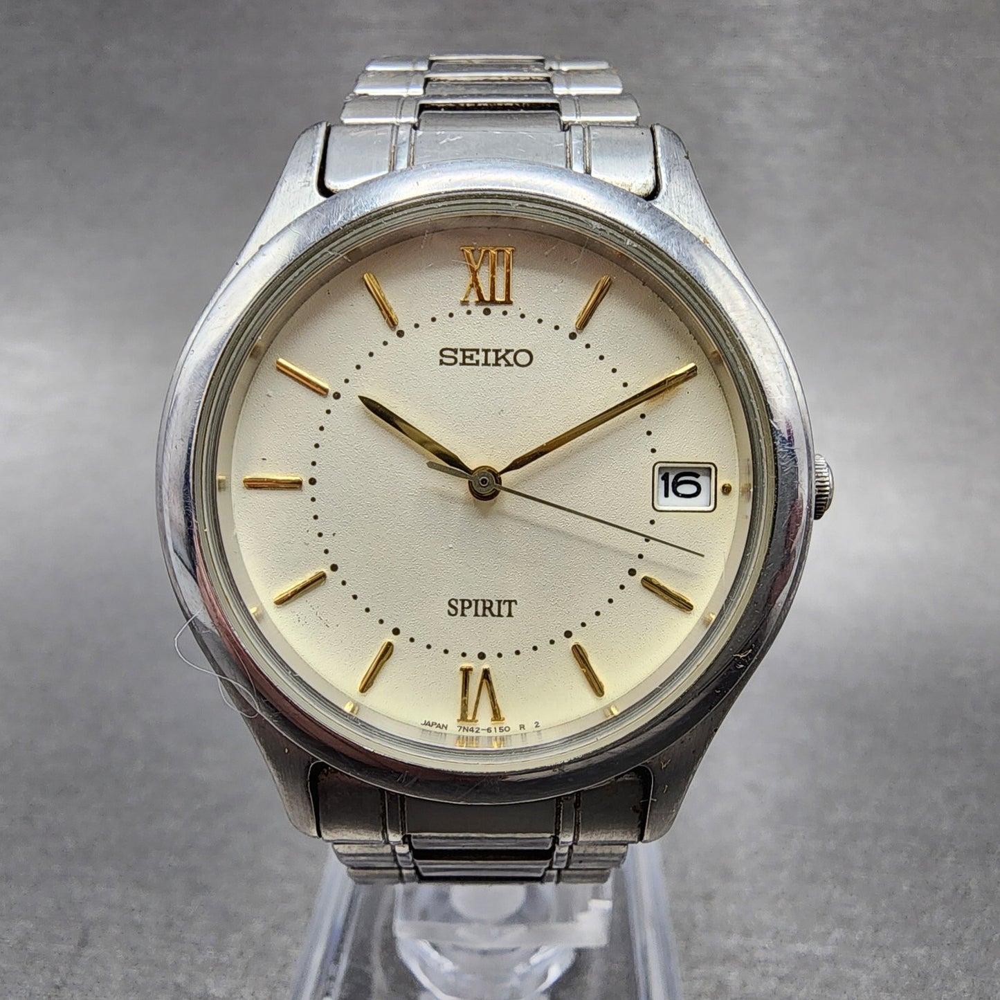 Seiko Spirit Watch Men 34mm Cream Dial Silver Tone Date 7n42-6110 New Battery