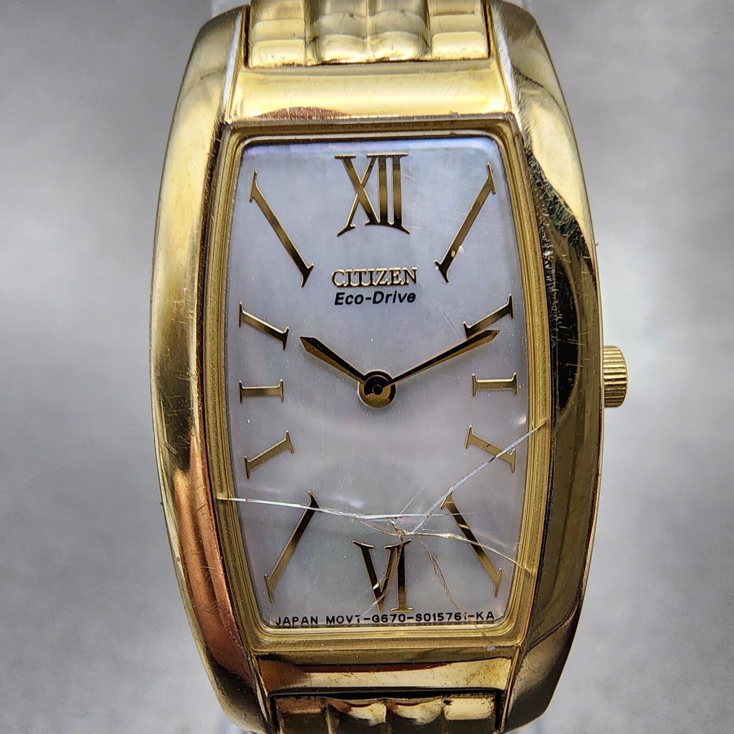 Citizen Eco-Drive Stiletto Watch Women 18mm MOP Dial Gold Tone G670-S008433 Runs