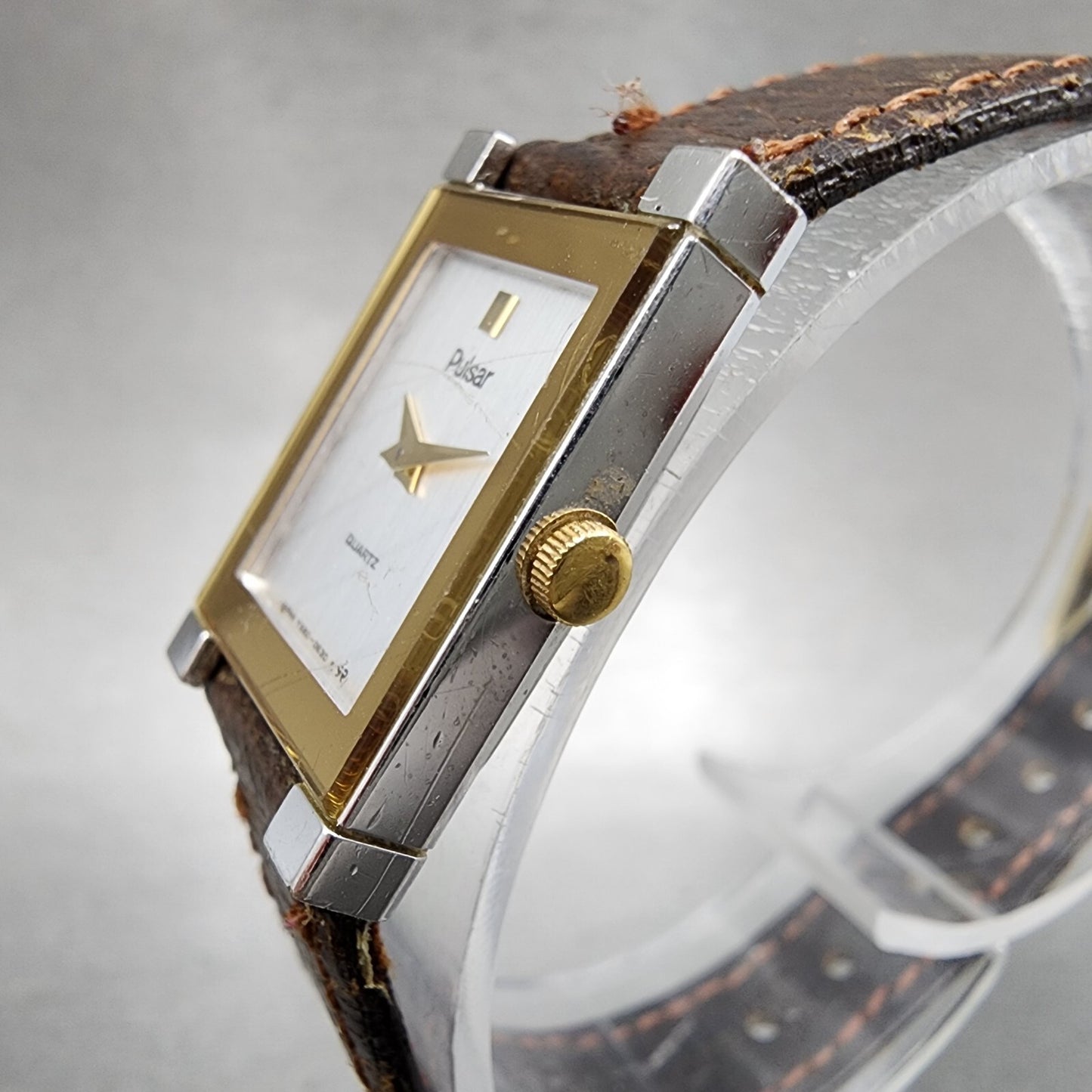 VTG Pulsar Tank Watch Women 16mm Silver Dial Two Tone Rectangle Y580-5309 NewBat