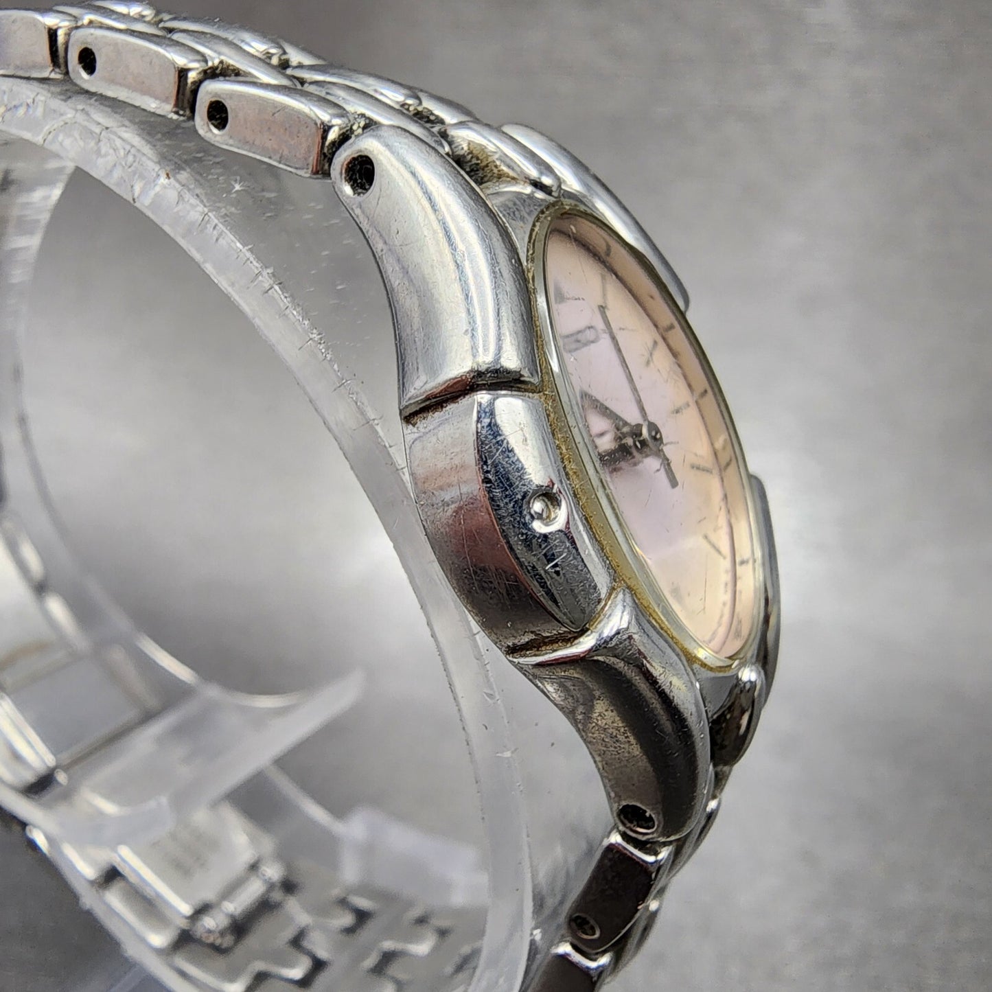 Seiko Watch Women 20mm Pink Dial Silver Tone Oval NO CROWN 1N01-0GS0 New Battery