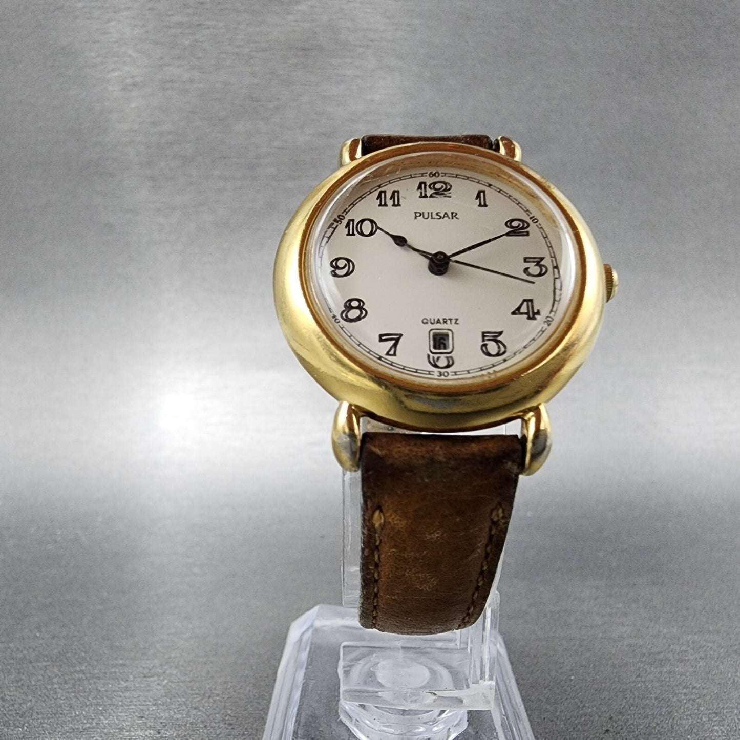 Pulsar Watch Women 29mm Cream Dial Gold Tone Date Round V821-0350 New Battery