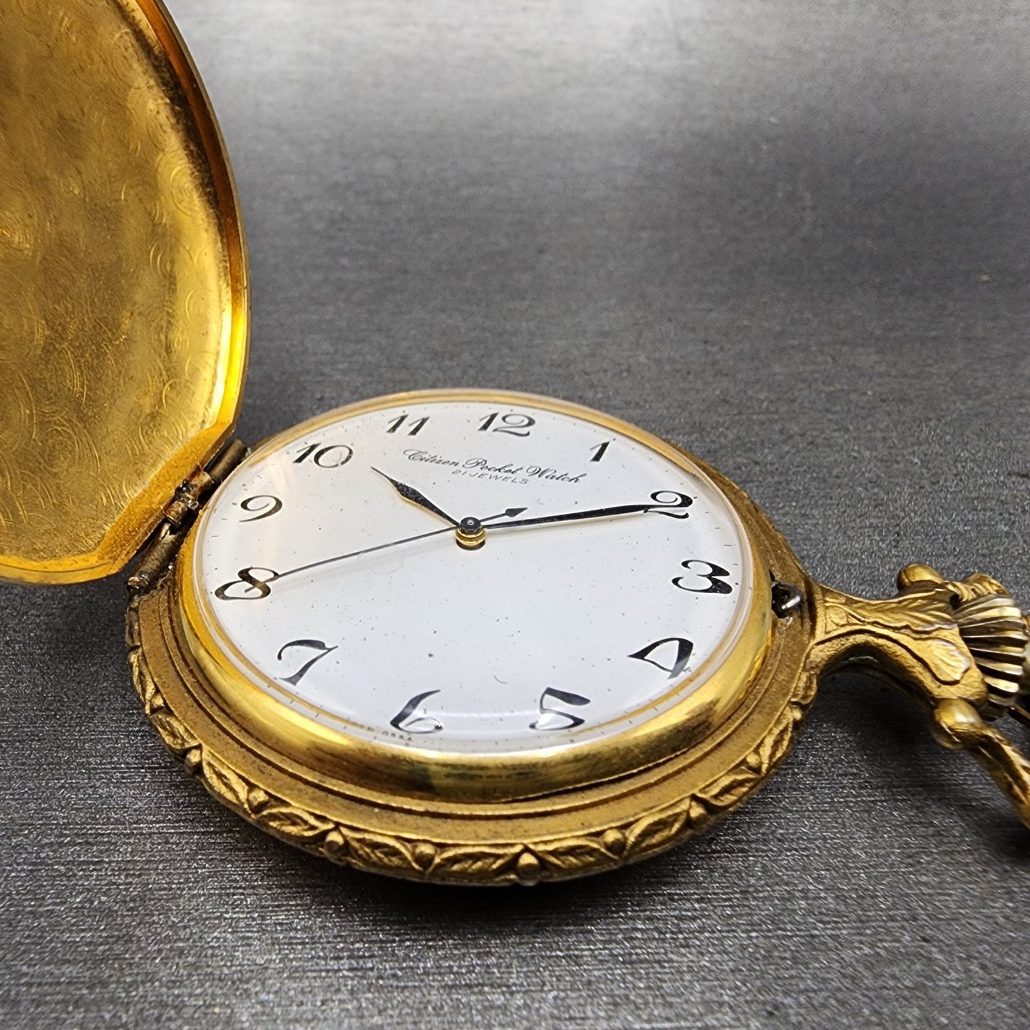 Citizen Pocket Watch Men 48mm White Dial Gold Tone Manual 0200-028853 Runs PARTS