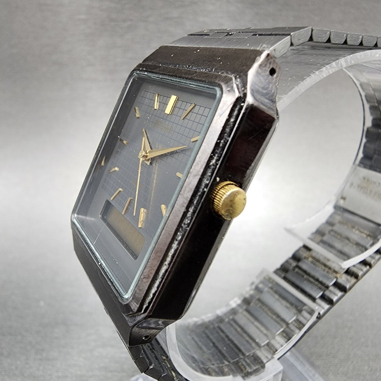 Pulsar Analog Digital Watch Men 29mm Black Dial Black Tone Rectangle READ!!!!!!!