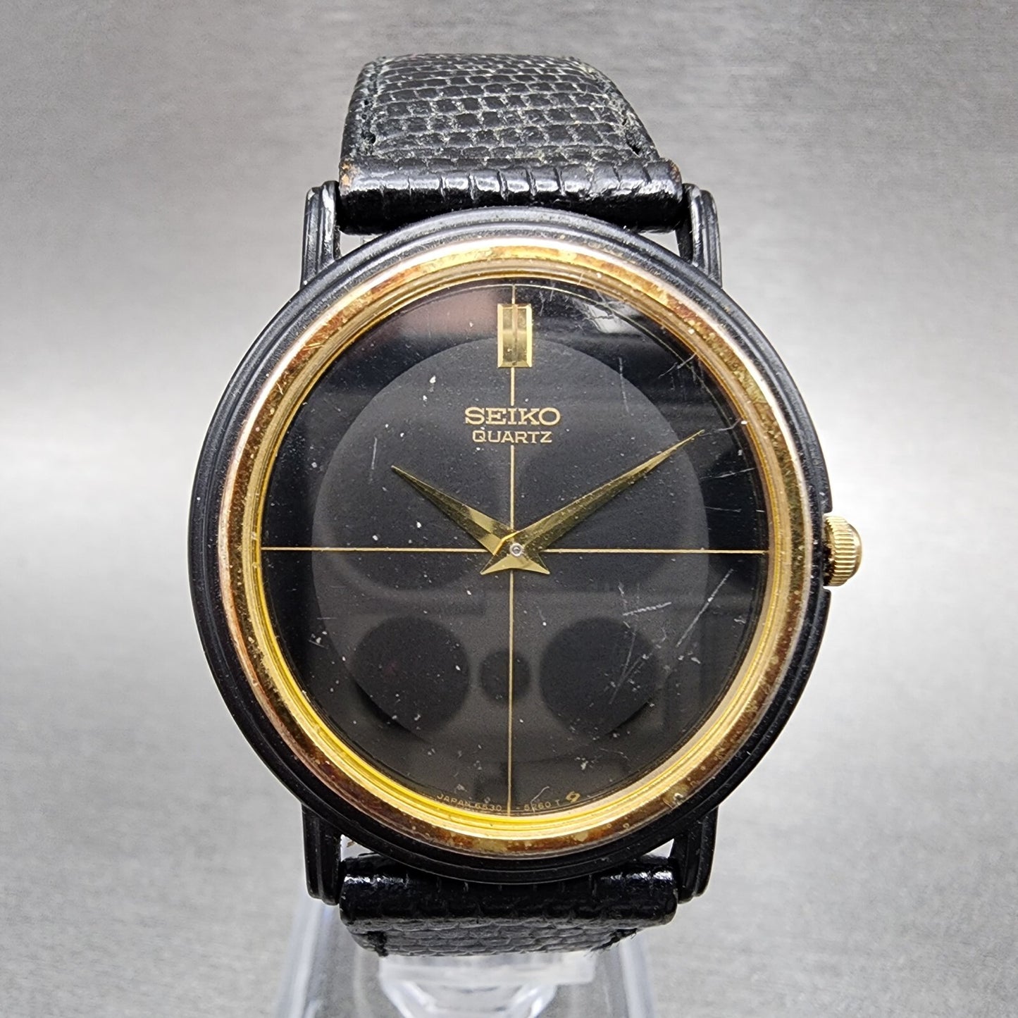 Seiko Watch Men 32mm Black Dial Black Tone Oval 6530-5129 PARTS