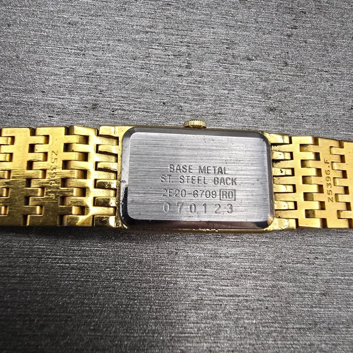 Seiko Watch Women 13mm Black Dial Gold Tone Rectangle 2E20-6709 New Battery VTG10