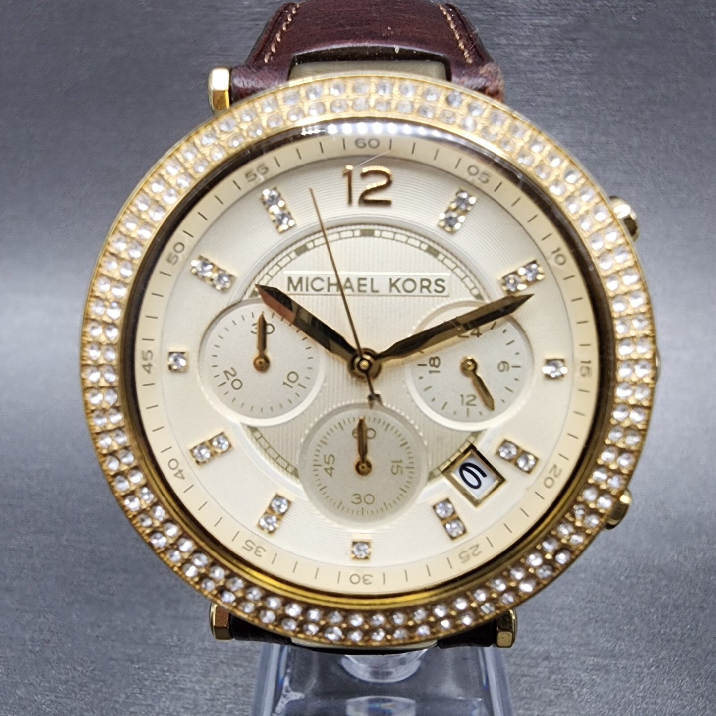 Michael Kors Parker Watch Women 39mm Champagne Dial Gold Tone MK2249 New Battery