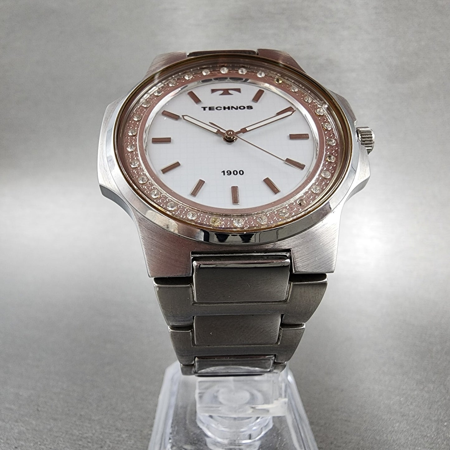 Technos 1900 Watch Men 41mm White Dial Steel Octagon T2591 New Battery