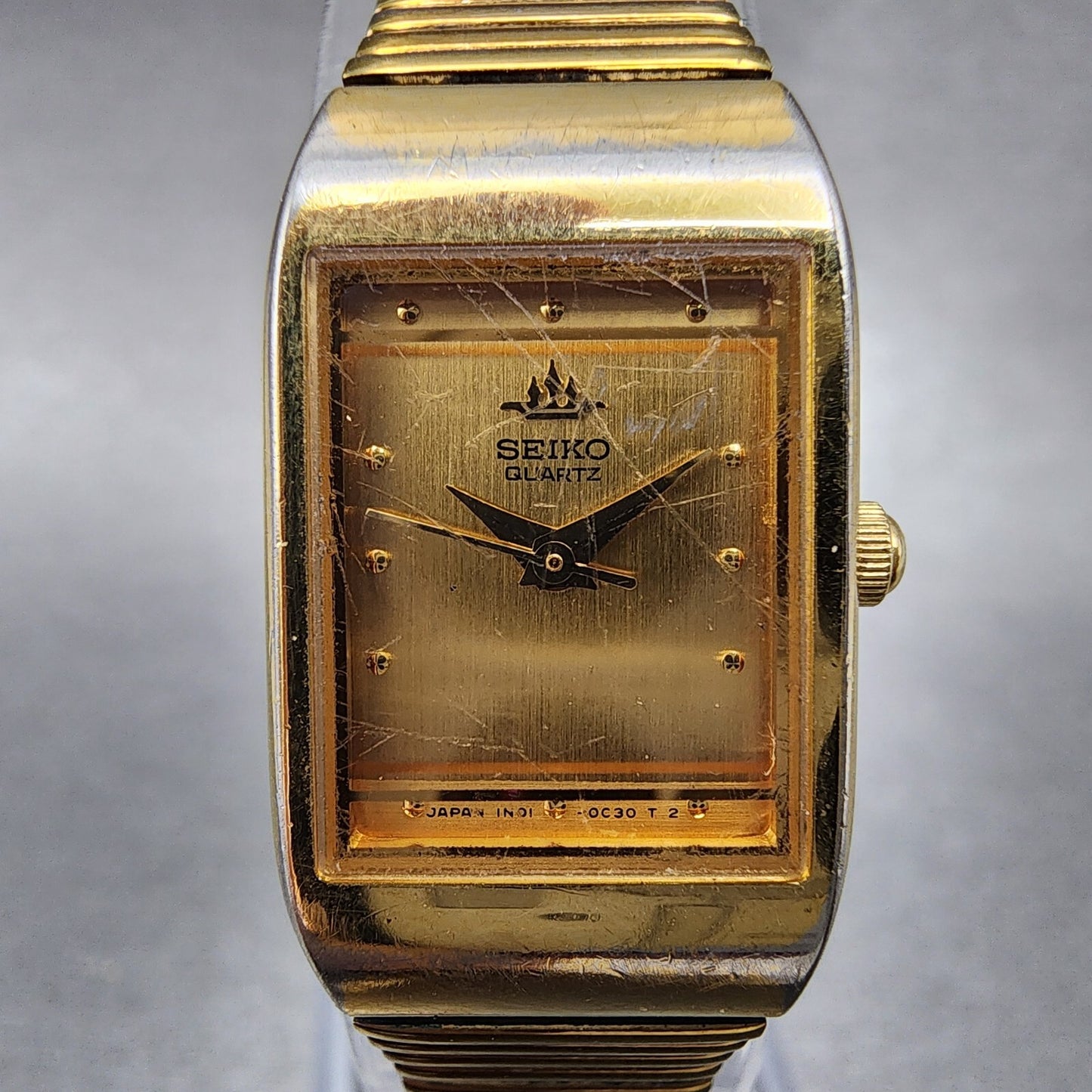 Seiko Tank Watch Women 16mm Gold Dial Gold Tone Rectangle 1N01-5A00 New Battery