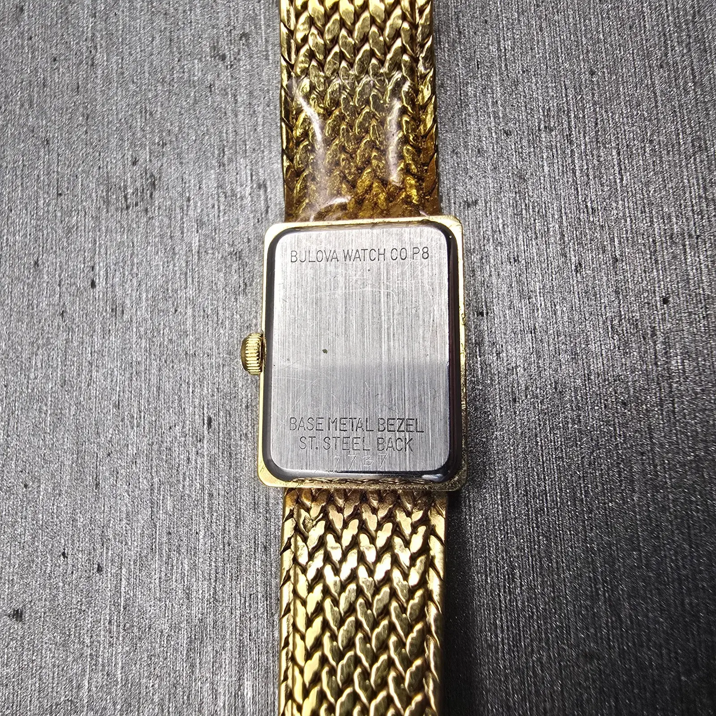Bulova Watch Women 13mm Black Dial Gold Tone Rectangle 92F33 New Battery Vintage10