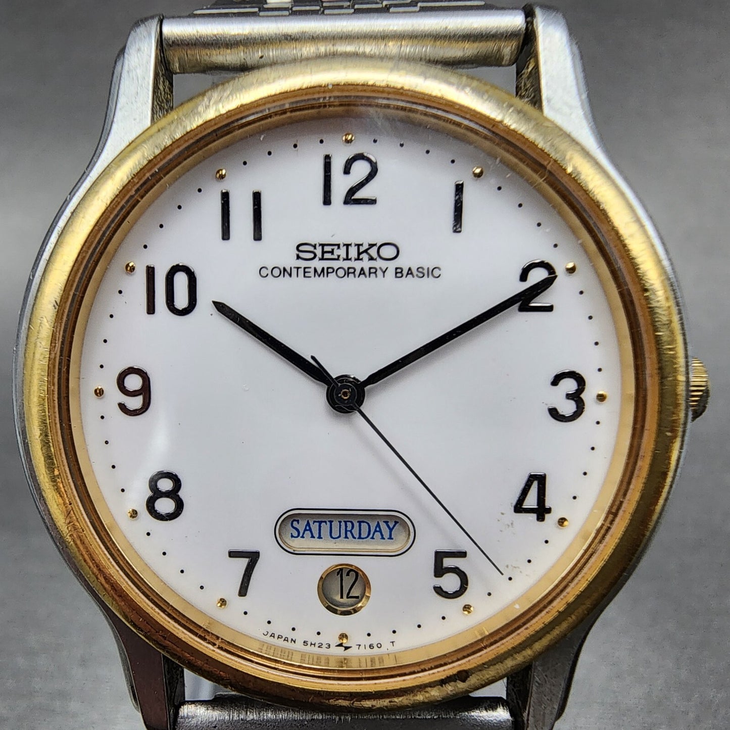Seiko Watch Men 34mm White Dial Two Tone Daydate Round 5h23-7090 New Battery