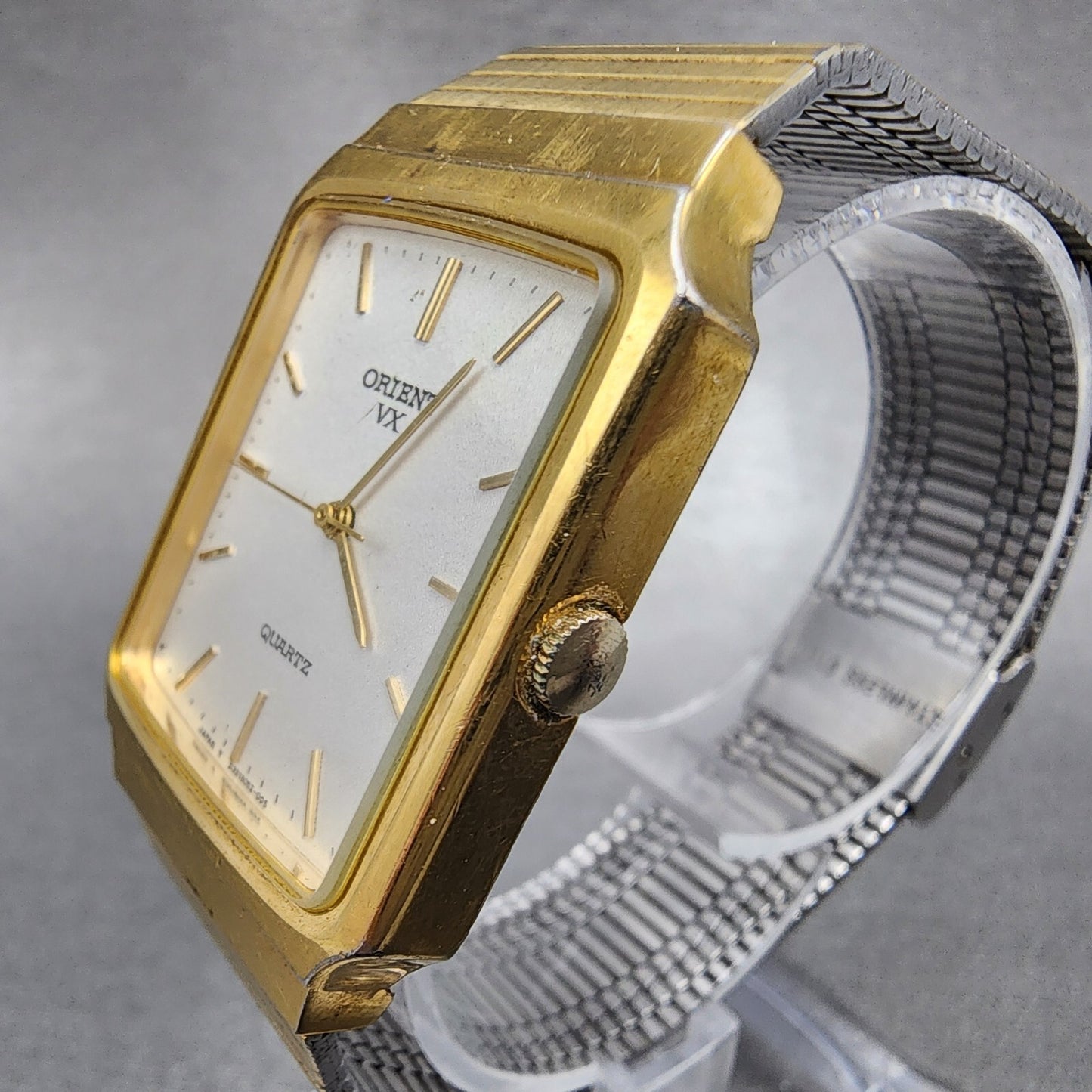 Orient VX Tank Watch Men 27mm Silver Dial Gold Tone Rectangle PARTS