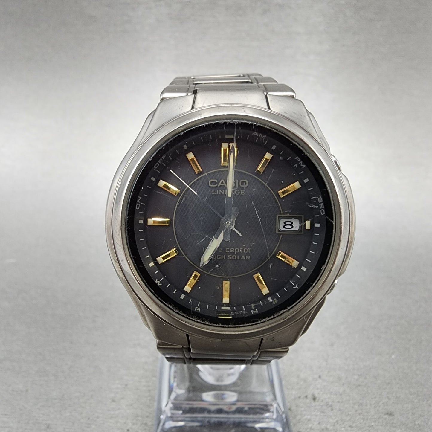 Casio Lineage Watch Men 40mm Gray Dial Tiatainum Tone Date Solar LIW-110t Runs