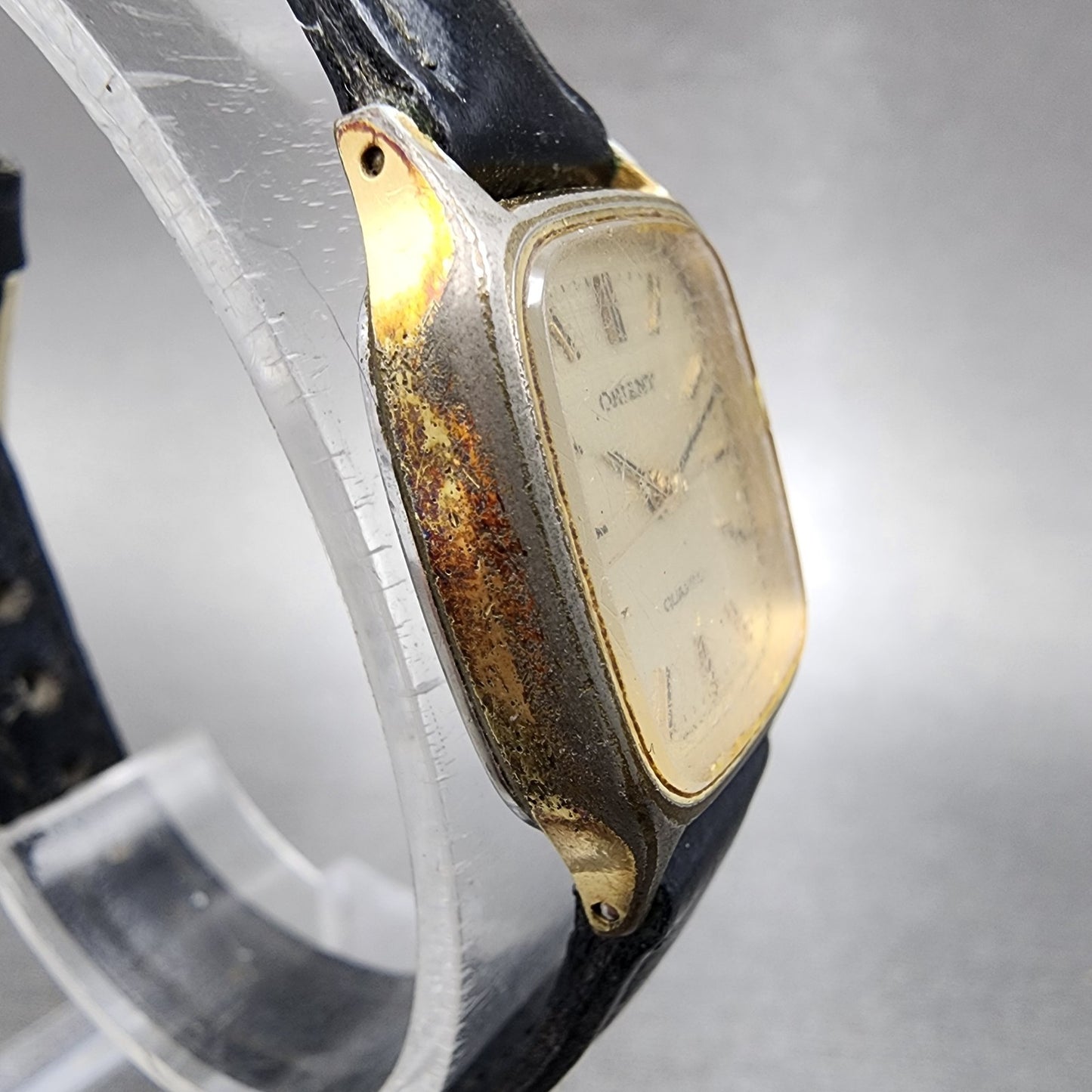 Orient Tank Watch Women 20mm Champagne Dial Gold Tone Rectangle New Batt