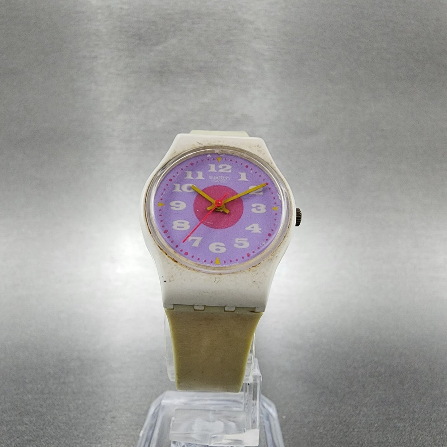 Swatch Paint By Numbers Watch Women 25mm Purple Dial White Tone Round New batt