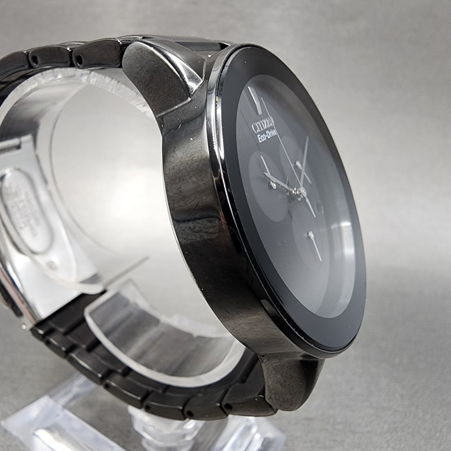 Citizen Eco-Drive Axiom Chronograph Watch Men 43mm Black Dial Black Tone Runs