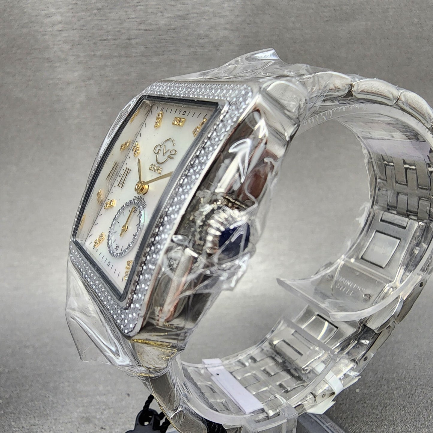Gevril GV2 Bari Tank Watch Women 31mm MOP Dial Steel Diamond bezel Small Seconds