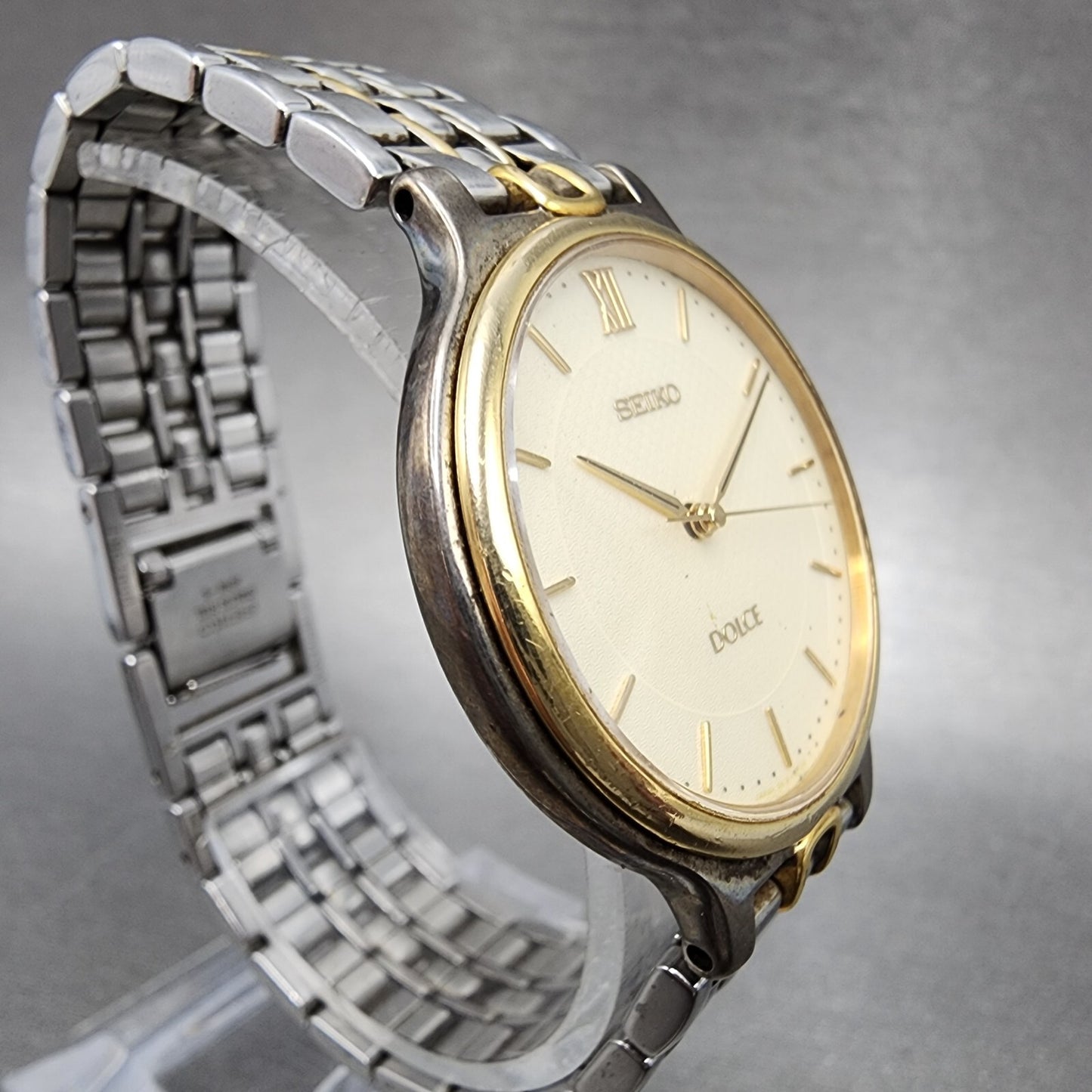 Seiko Dolce Watch Men 31mm White Dial Twotone Round 5e31-6e70 New Battery