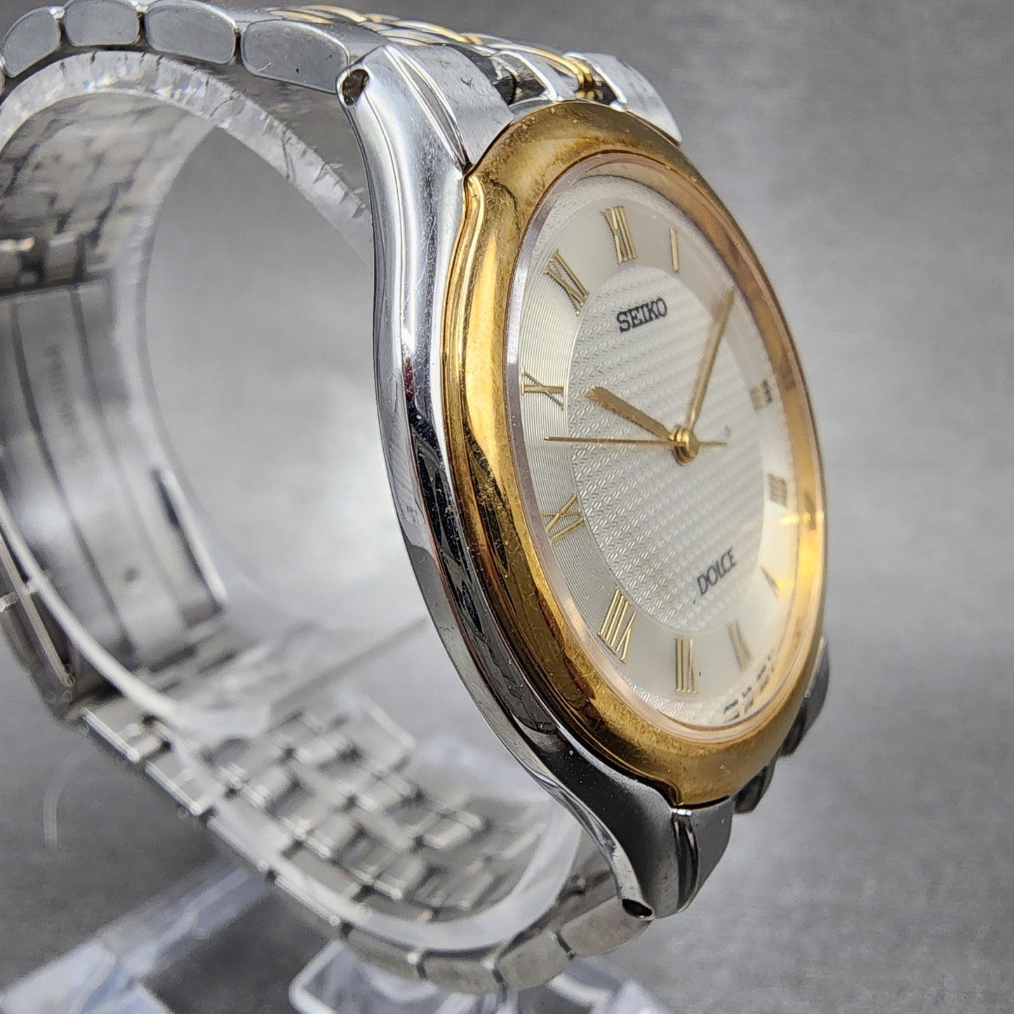 Seiko Dolce Watch Men 34mm Cream Dial Two Tone Round 8j41-6030 New Battery