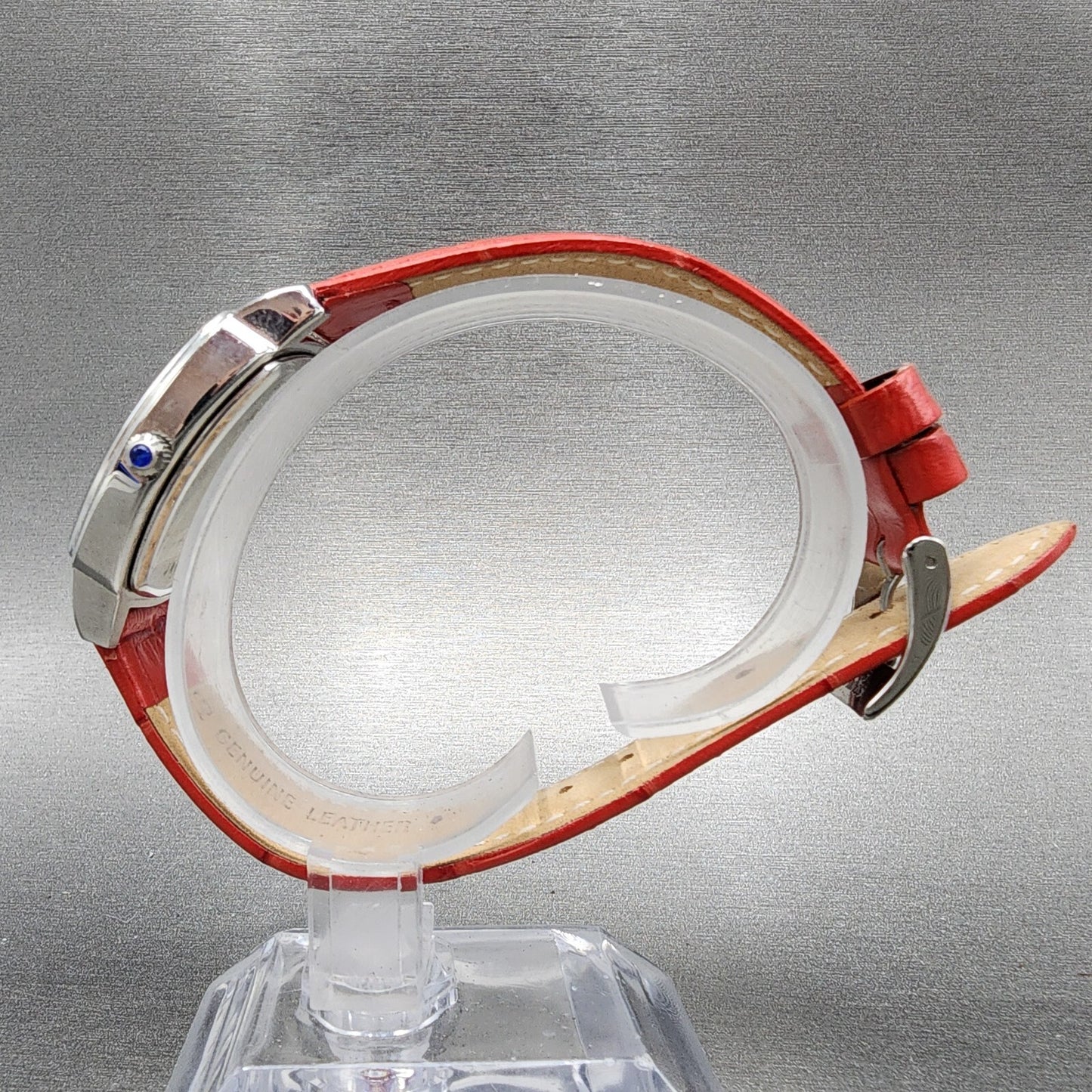 Orvis Watch Women 30mm Silver Dial Silver Tone Rectangle Red Band New Battery