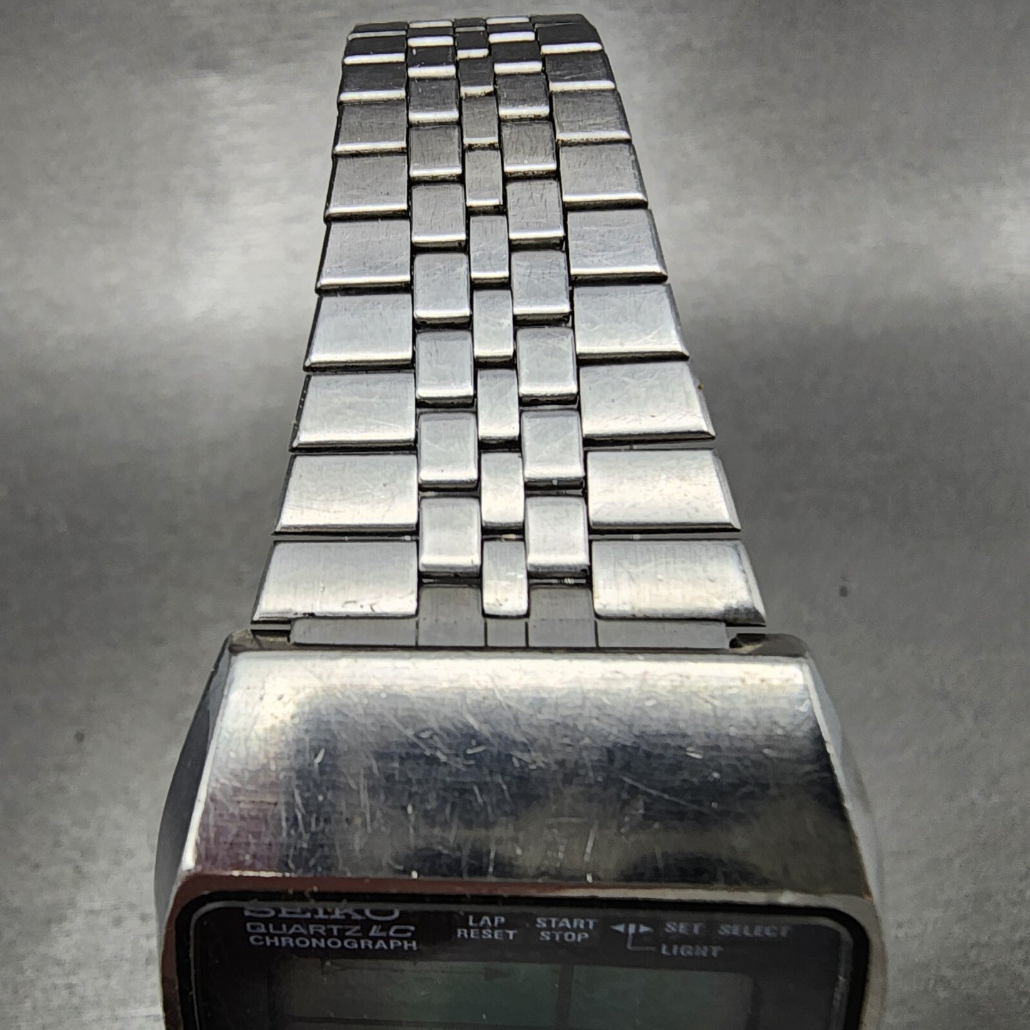 VTG Seiko Digital Watch Men 35mm Silver Tone Chronograph M159-5059 New Battery