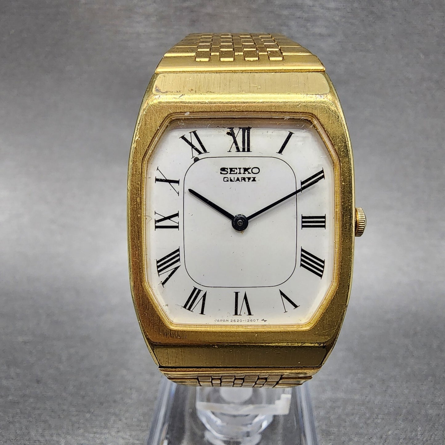 Seiko Tank Watch Men 26mm White Dial Gold Tone Rectangle 2620-5640 PARTS