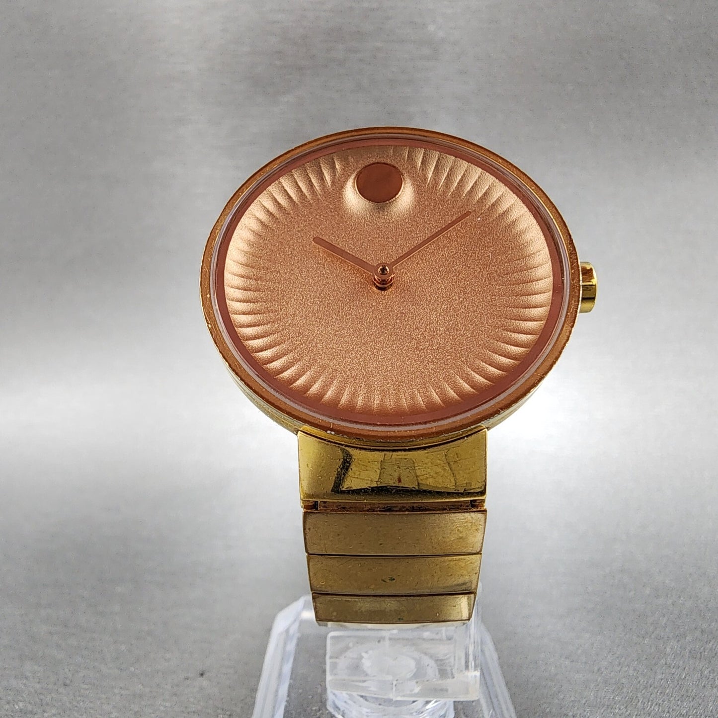 Movado EDGE Watch Women 34mm Pink Dial Rose Gold Tone Round New Battery