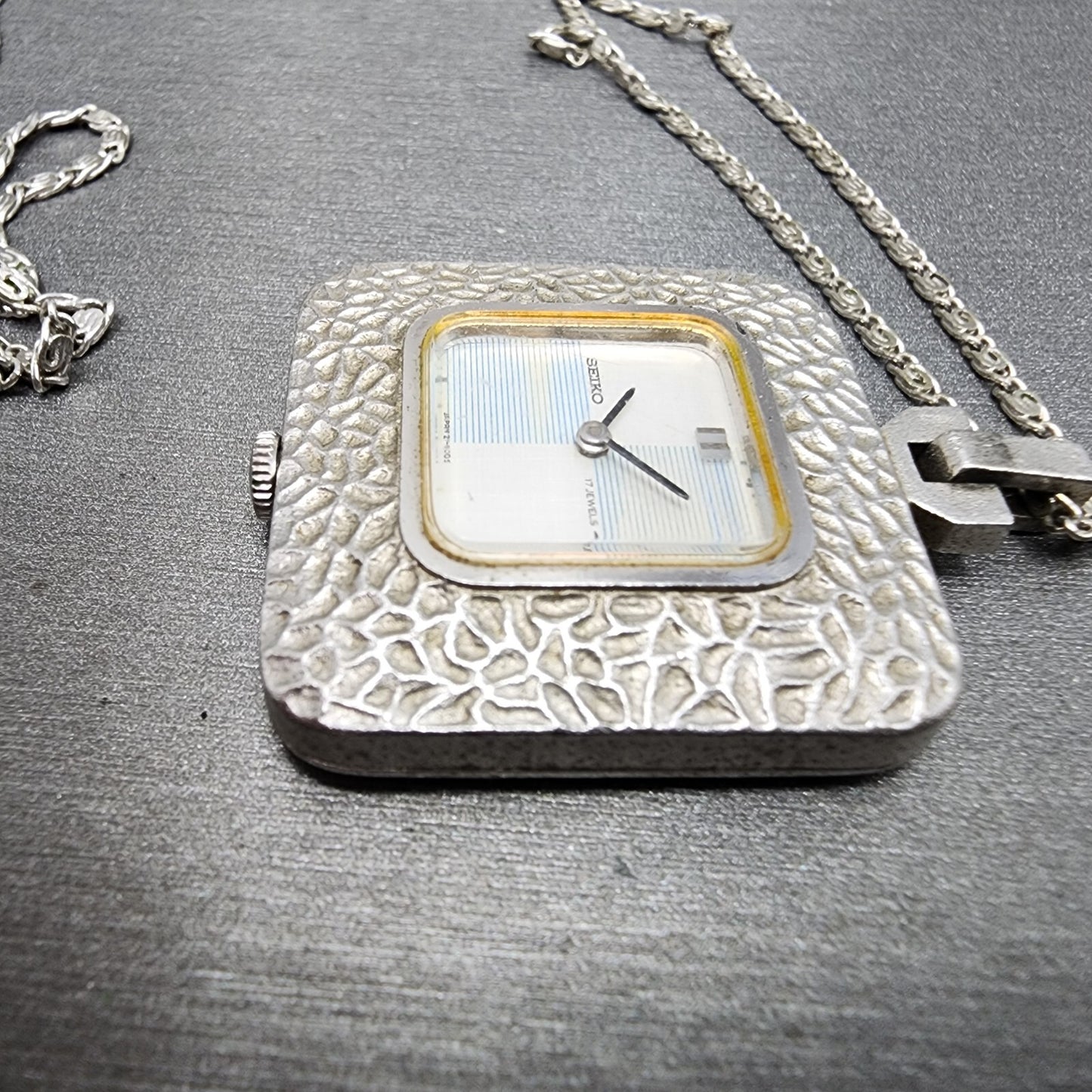 VTG Seiko Necklace Watch Unisex 30mm Silver Dial Gold Plated Square 21-3150 Runs