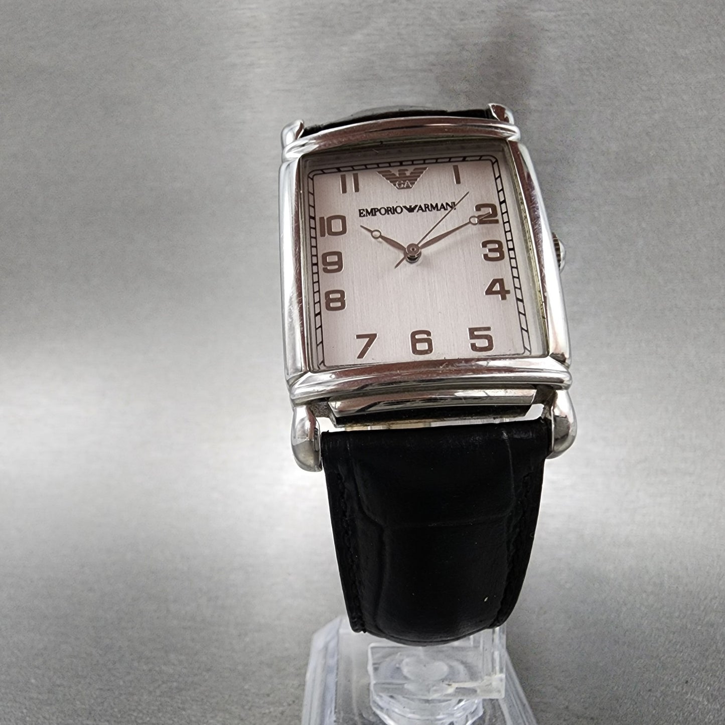 Emporio Armani Tank Watch Men 29mm Silver Dial Steel Rectangle AR-0231 New Batt