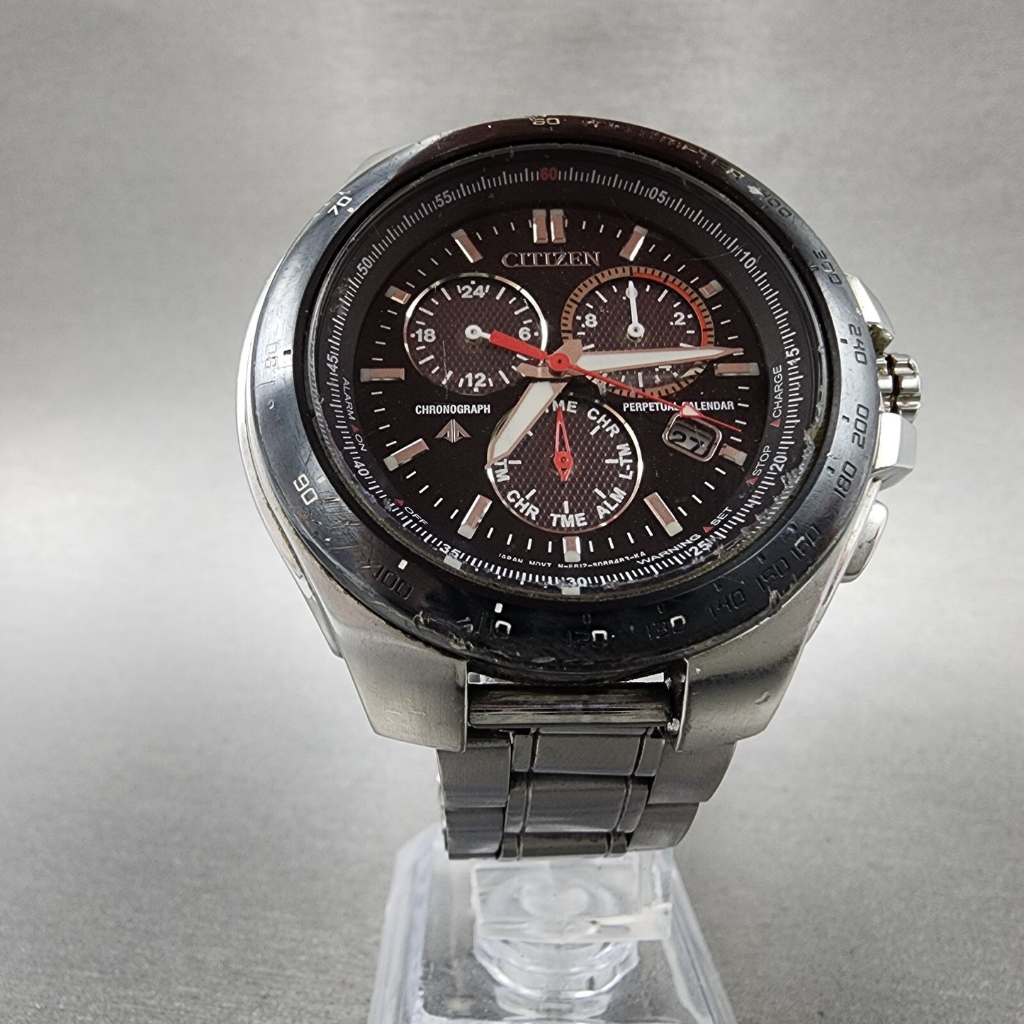 Citizen Eco-Drive Chronograph Watch Men 47mm Black Dial Steel Date Round Runs