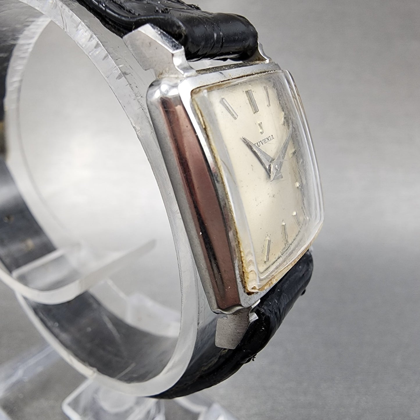 Juvenia Tank Watch Women 21mm Champagne Dial Silver Tone Rectangle Manual Wind
