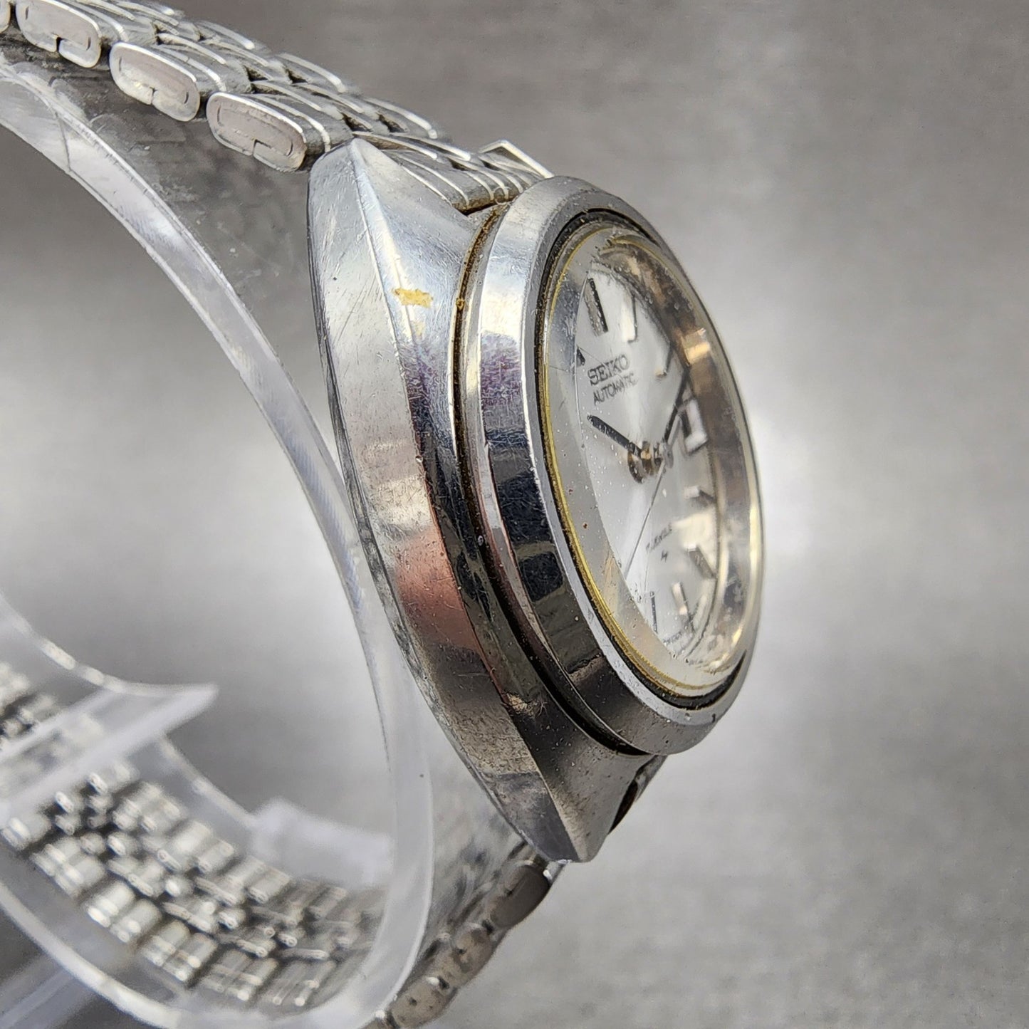 Seiko Automatic Watch Women 25mm Silver Dial Silver Tone Date 2205-0420 Runs